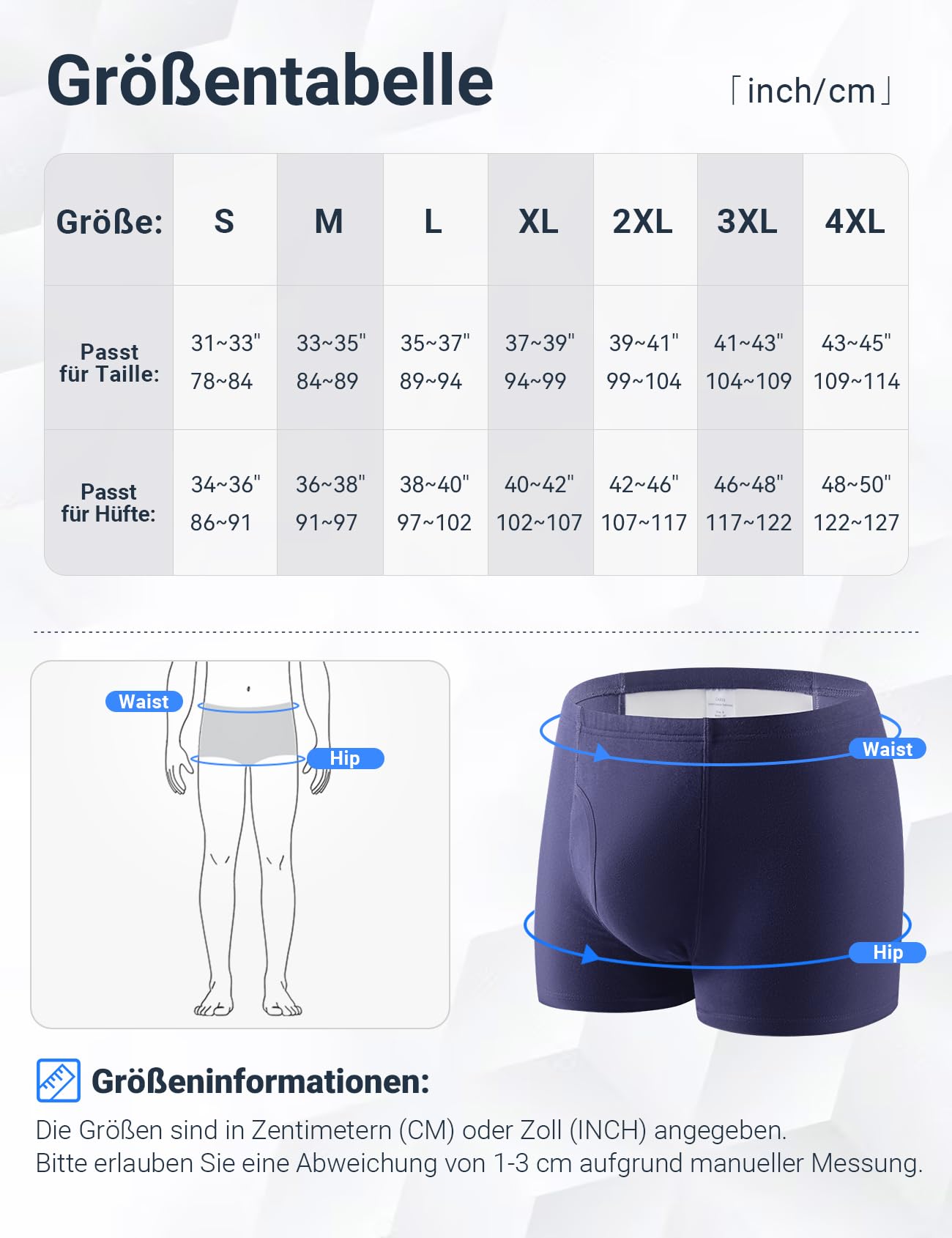 FAMI HELPER 3er Pack Inkontinenz Pants Männer, Waschbare Herren-Boxershorts aus Baumwolle mit 250 ml saugfähiger Einlage Wiederverwendbare saugfähige Unterwäsche für Männer Blau Größe L