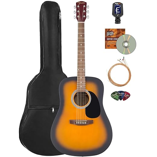 Fender FA Series Dreadnought Acoustic Guitar - 2-Color Sunburst Bundle with Gig Bag, Tuner, Strings, Picks, and Austin Bazaar Instructional DVD