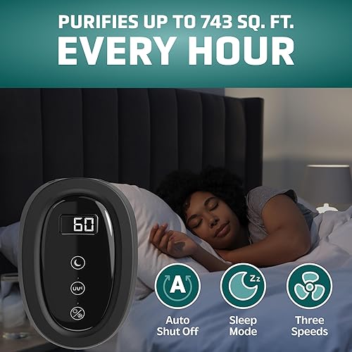 Miniatura 4 de GermGuardian Purificador de aire HEPA para el hogar, habitaciones grandes de hasta 743 pies cuadrados con filtro de aire HEPA PURE, monitor de