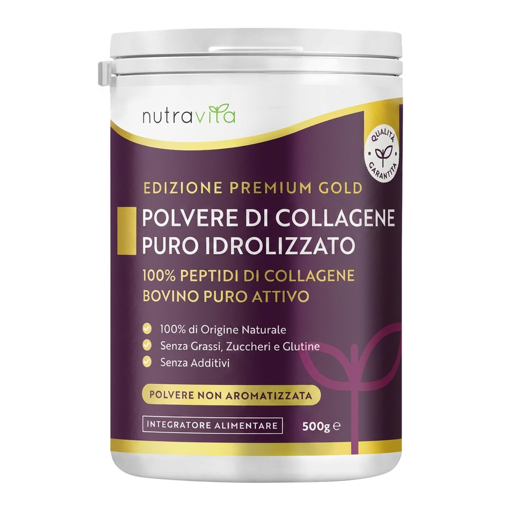 Nutravita Collagene in Polvere 500g - 50 Porzioni - Peptidi di Collagene Idrolizzato in Polvere Tipo 1 - Colageno Bovino con 8 Aminoacidi - Non Aromatizzato - Collagen Peptides Powder