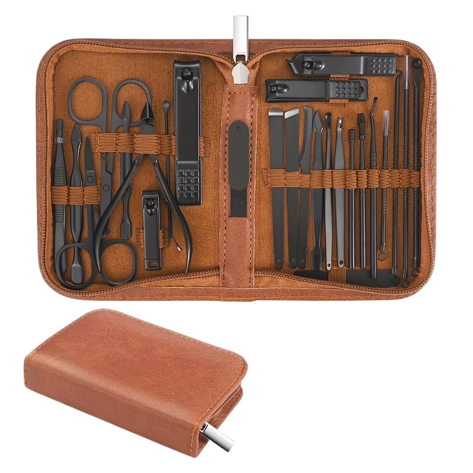 26/32 szt. zestaw do manicure pedicure ze stali nierdzewnej przenośny obcinacz do paznokci zestaw narzędzi z torbą do przechowywania na zamek błyskawiczny