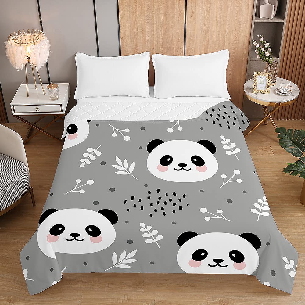 Trapuntino Copriletto Trapuntato Primaverile Estivo, Chickw11 3D Panda Stampa Trapuntato Goffrato Trapunta Coperta Leggera per Matrimoniale Singolo (Panda Grigio,220x240cm)