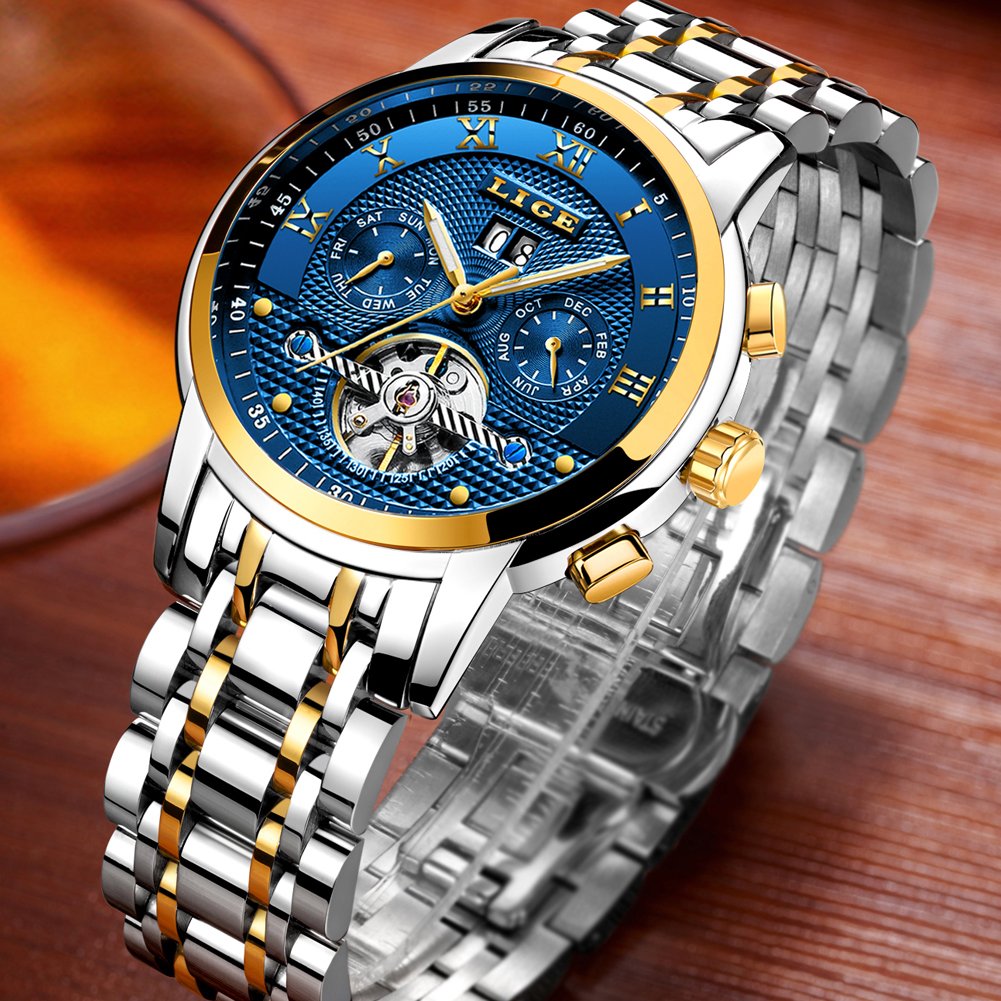 LIGE Herren-Armbanduhr, modisch, automatisch, mechanisch, wasserdicht, Business-Armbanduhr für Herren