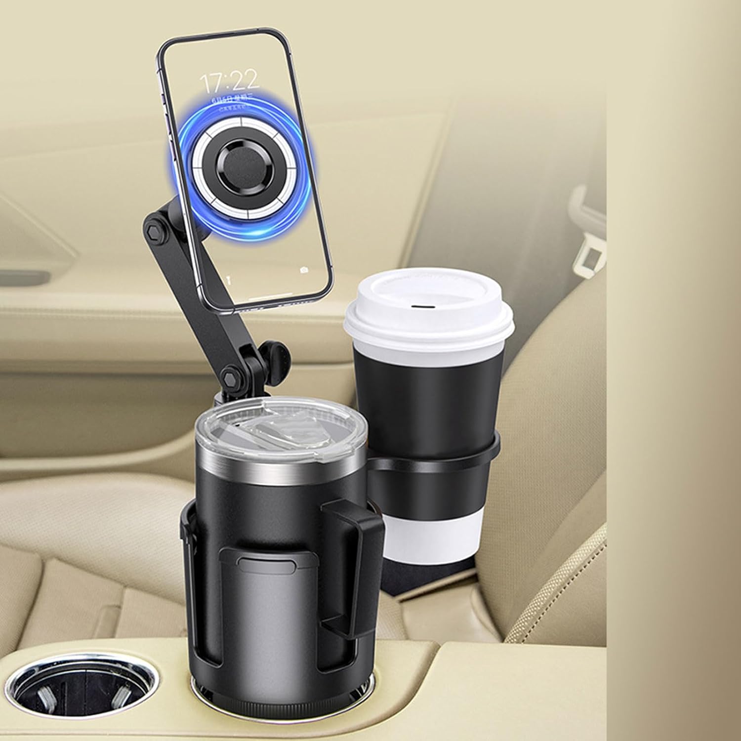 Car Cup Holder Expander for Car Adjustable Multifunctional Double Cup Holder with Phone Holder Adapter