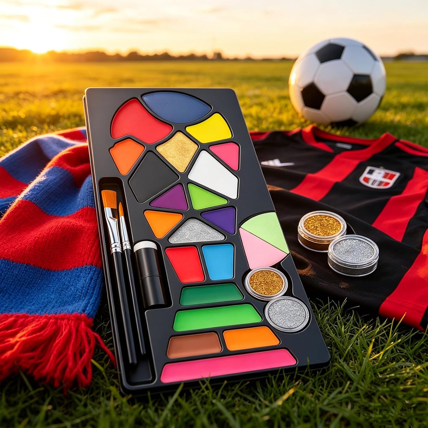 Sports Face Paint Kit, 20 Colors Washable Face & Body Paint with Glitter and Brushes, Game Day Makeup for Kids Adults, Parties, Bars & Team Events