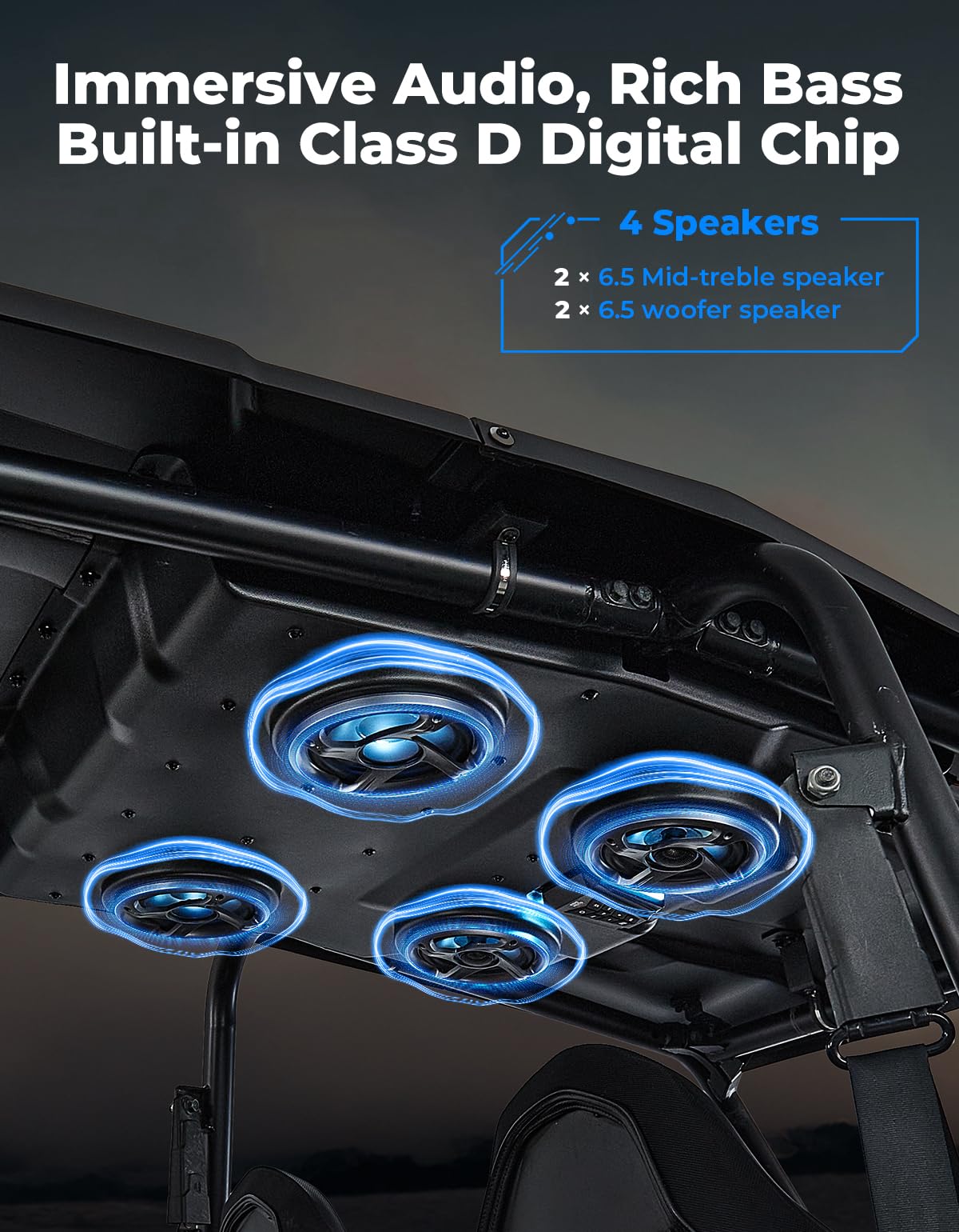 KEMIMOTO XP4 1000 Audio Roof Compatible with Polaris RZR XP4 1000 (2014-2023), 500W Lightweight UTV Stereo System, IP66 Waterproof Bluetooth, Multicolor Lights, Midnight Party Mode