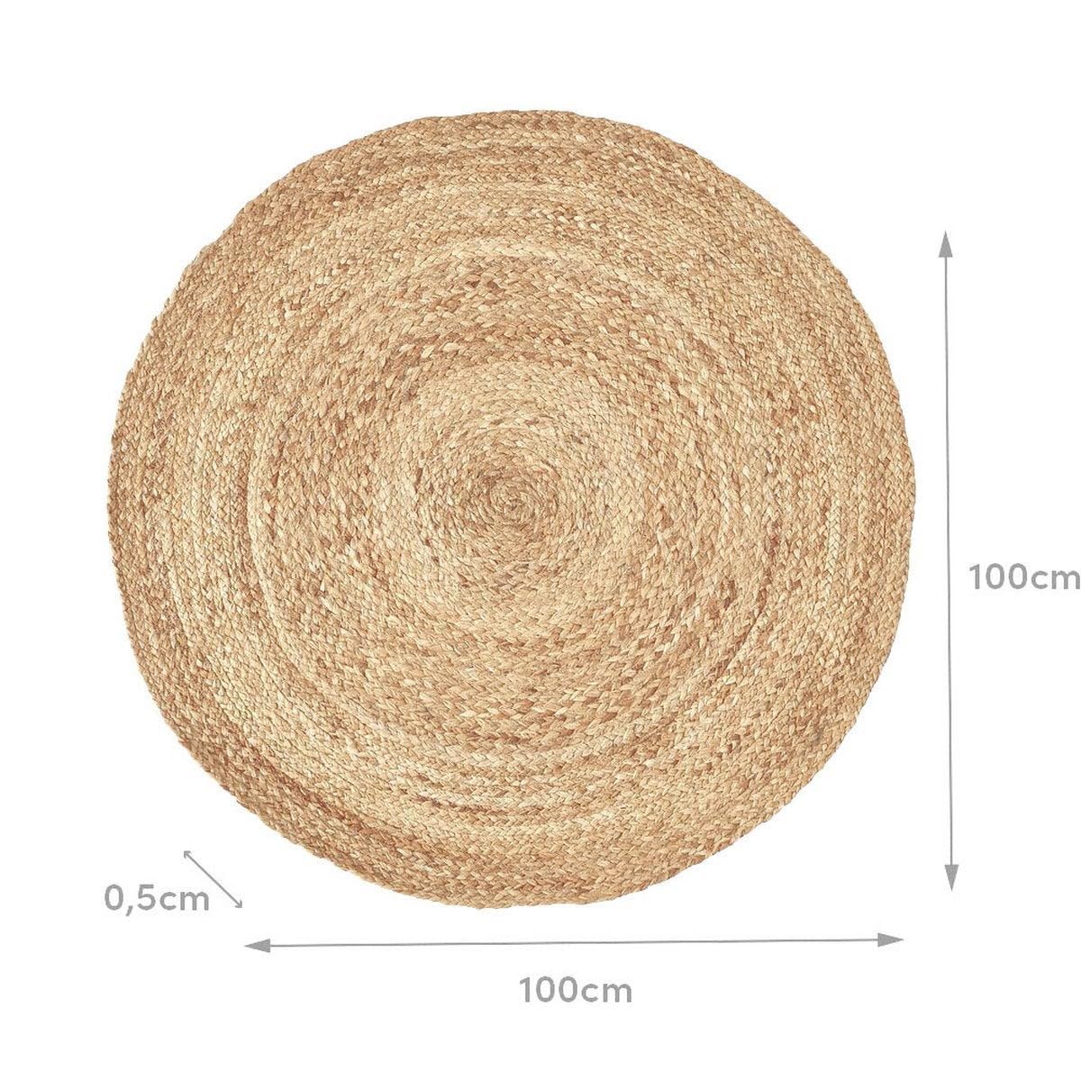 LOLAhome - Alfombra Redonda Trenzada de Yute Natural de 100 cm. Pieza Artesanal, Duradera y Atemporal, Vestir Suelos con Personalidad aportando Calidez y un frescor Natural.
