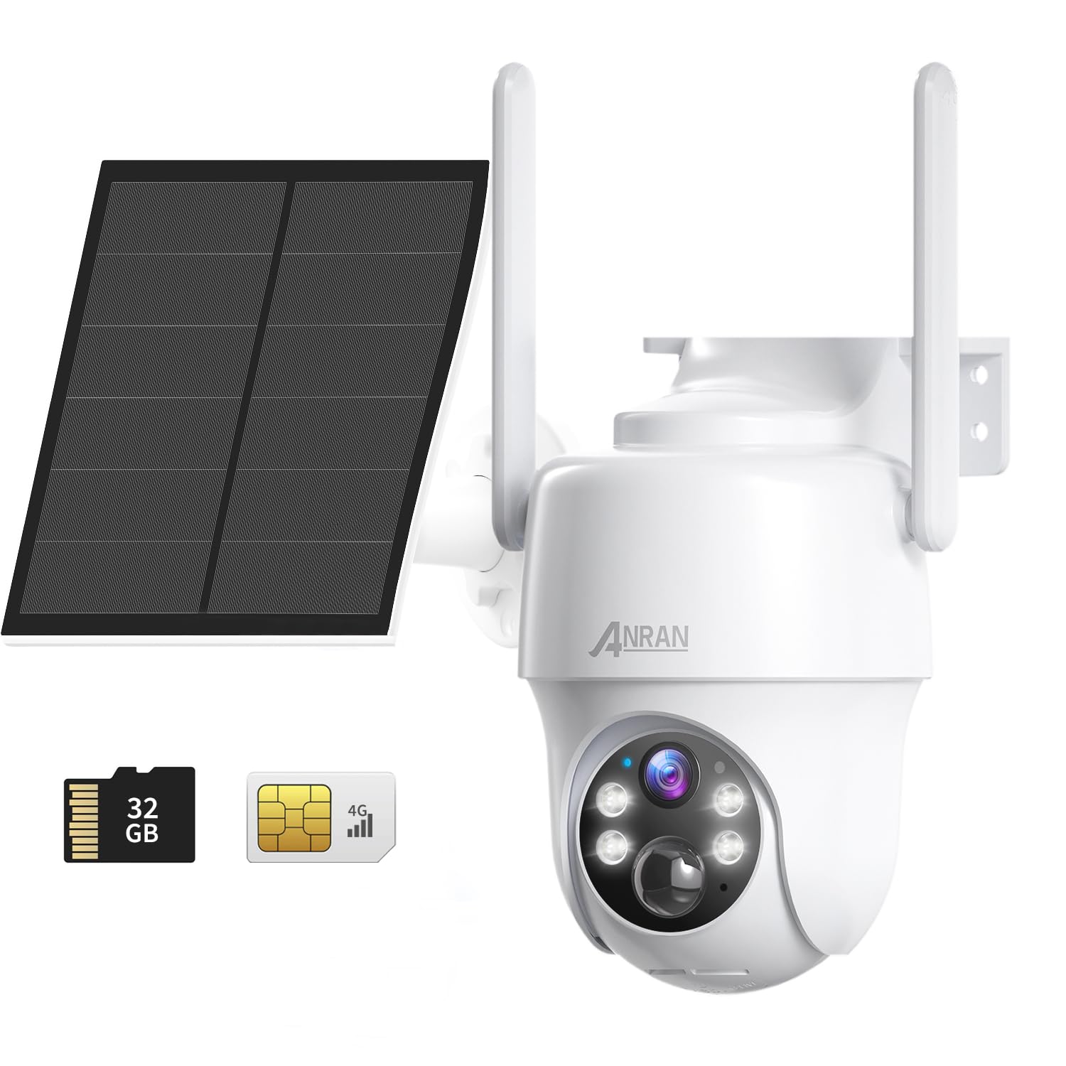 360° PTZ 3G/4G LTE Solar Security Camera, 2K No WiFi Security Camera, Battery Camera Outdoor, Includes SIM Card and 32GB SD Card, PIR Motion Detection, Color Night Vision, 2-Way Audio, G1 White
