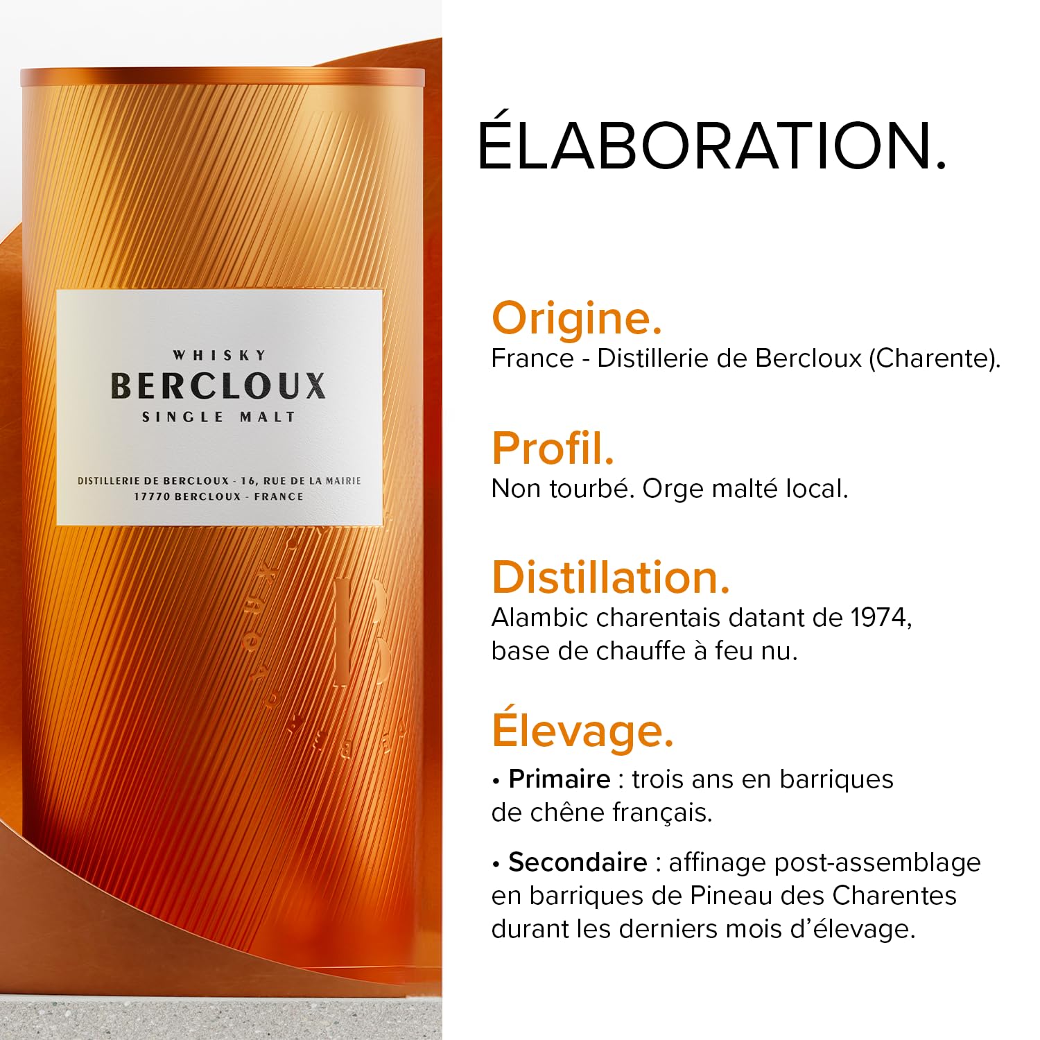 BERCLOUX - Whisky Single Malt Français – Médaille d’or au Concours Général Agricole de Paris 2024 & World Whisky Masters 2023 - Origine : 100% France - 40% Alcool - Bouteille 70 cl