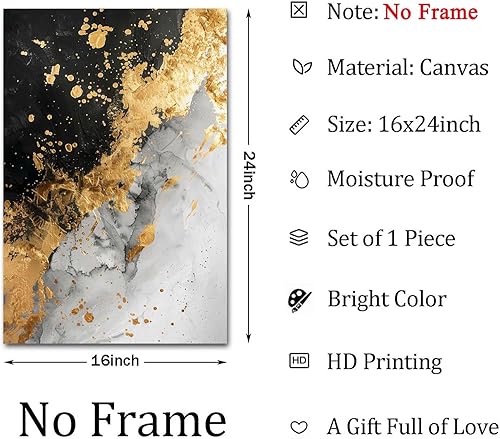 Miniatura 4 de Arte de pared abstracto negro y dorado, pintura de mármol negro, obra de arte de lámina dorada, cuadros de mármol negro y blanco, póster gris y