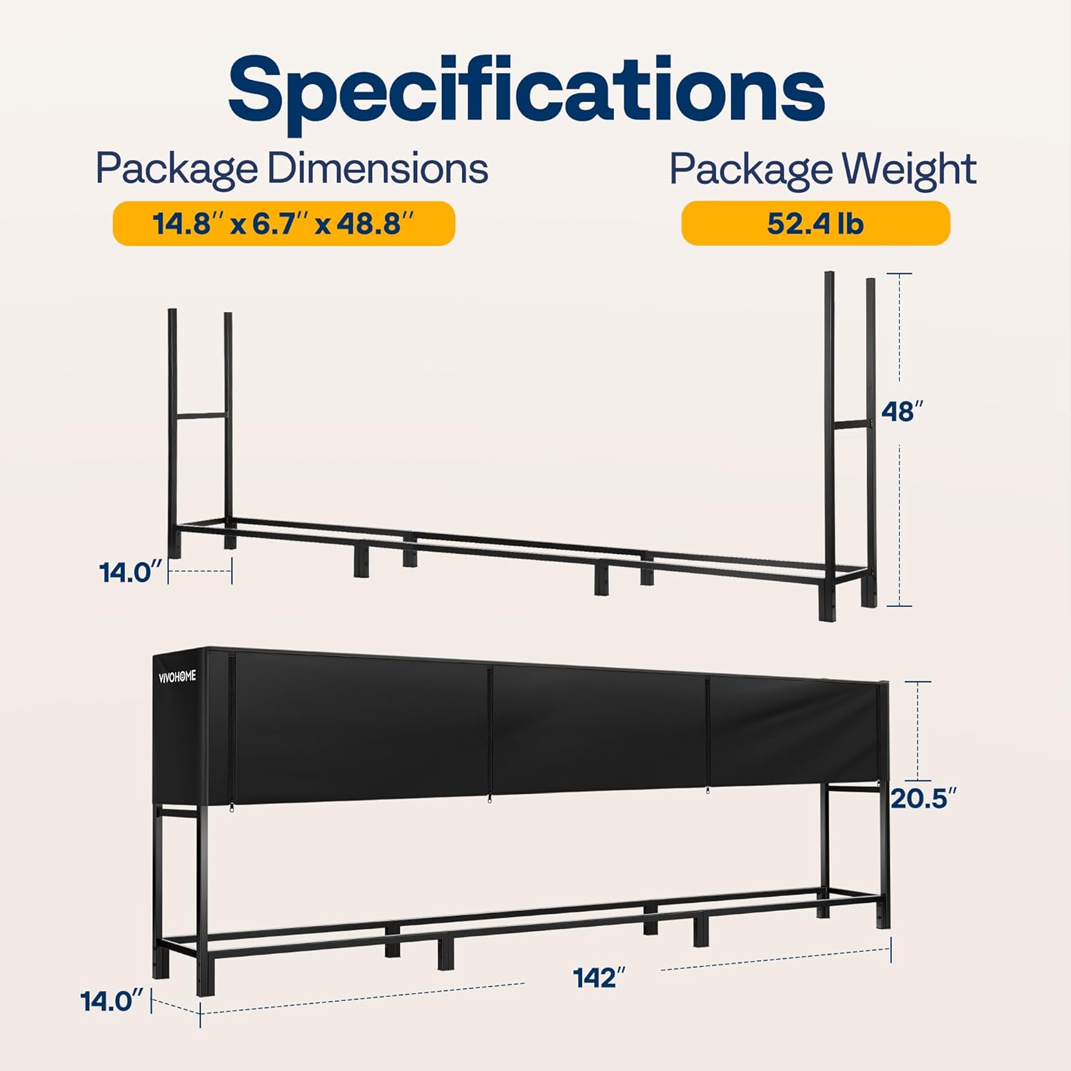 VIVOHOME 10ft Heavy-Duty Firewood Rack with Cover, Outdoor Log Holder Combo, Black and Upgraded 12ft Heavy-Duty Firewood Rack with Cover, 4400lb Capacity Log Holder, Black