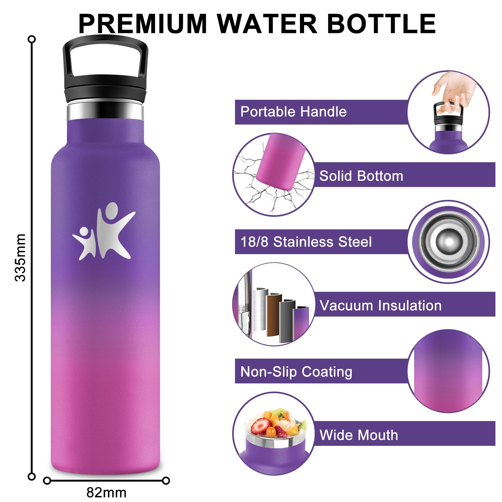 Borraccia Termica, Borraccia 1 litro, Senza BPA, Borraccie con Cannuccia, Senza Perdite, Borraccie Acciaio Inox, Mantiene Caldo per 12 Ore/Freddo 24 Ore, Borracce per Scuola, Fitness, Picnic