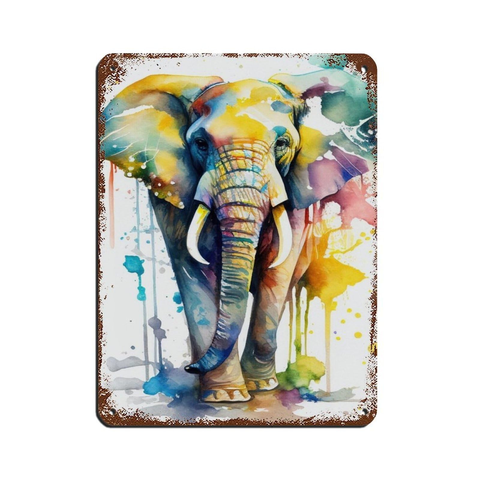 Lxwnze 30L X 40W Cm Watercolour Elephant Portrait Poster Tin Sign Vintage Metal Pub Club Cafe Bar Home Wall Art Decoration Poster Retro 12X16inch(30X40cm)
