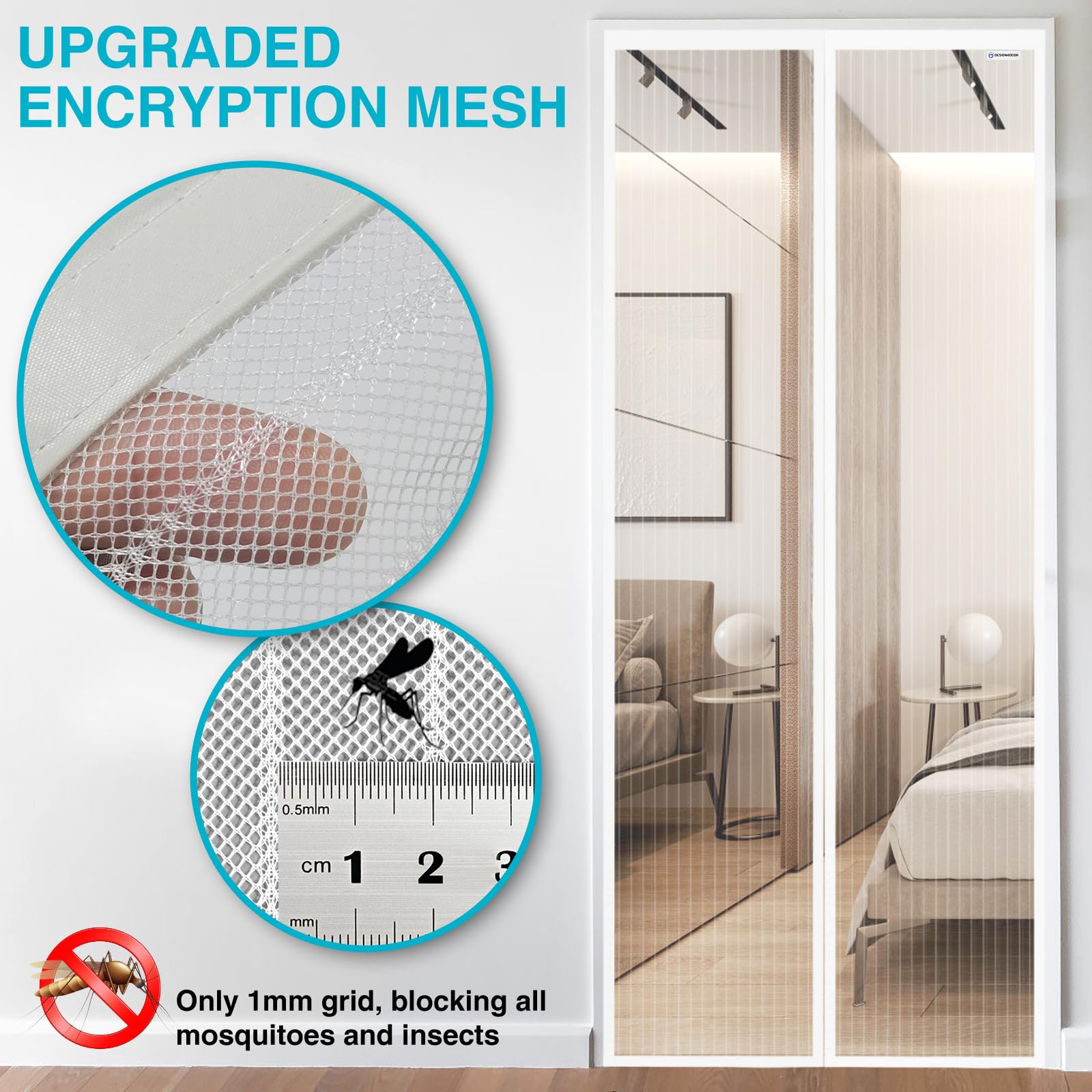 DESIGN4DOOR Zanzariera Magnetica 160 x 260 cm per Porta Finestra, Ultima Versione di Tenda Zanzariera con Magneti, Proteggete la Vostra Famiglia Dalle Zanzare, Bianco