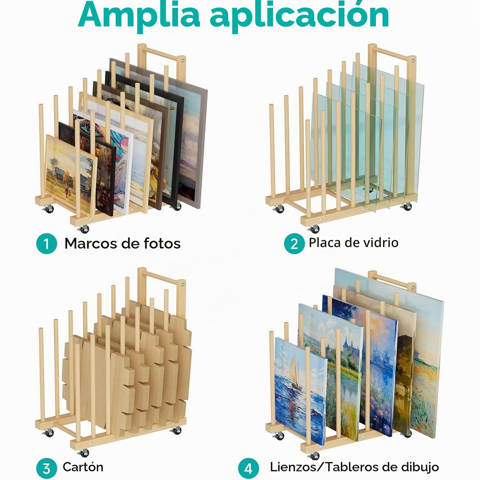 Estante De Almacenamiento De Lienzo Artístico, Diseño De Ruedas Giratorias, Material De Madera De Haya, Organizador De Exhibición De Lienzo, Estante Para Suministros De Arte, Ahorro De Espacio, Para A