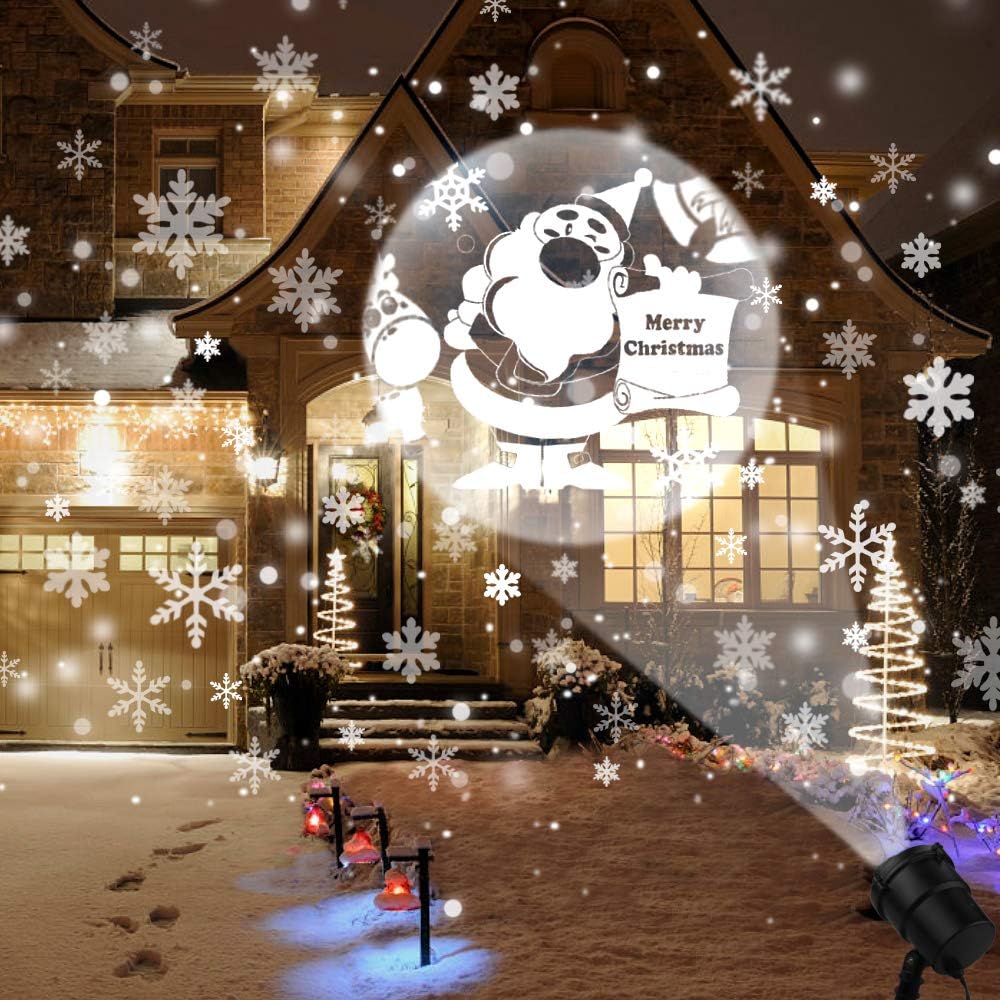 Christmas Projector Lights Outdoor Rotating Snowflake LED Christmas Lights, Waterproof Projector Decorating Stage Light Outdoor Snowfall Holiday Party Garden Landscape Lamp