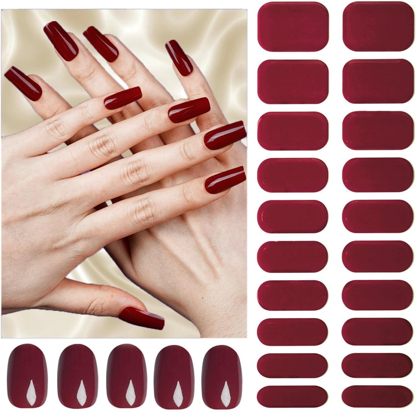 Hidak 2 Prep Pads File & Wooden Stick 16 Tips Solid Stickers Fashion Trend Nail Art Wraps Nail Polish Ins Styles Winter DIY Stickers Adhesive Manicure Decorations (06 Brick Red) 1