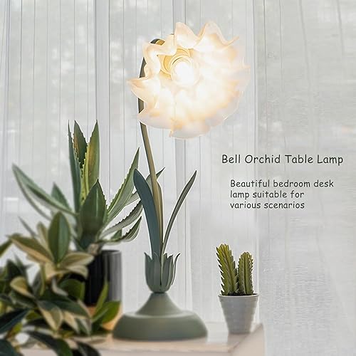 Miniatura 5 de PURESILKS Lámpara de mesa de flores verde pequeña lámpara de mesa floral biónico con pantallas de lámpara de cristal lirio del valle lámpara para