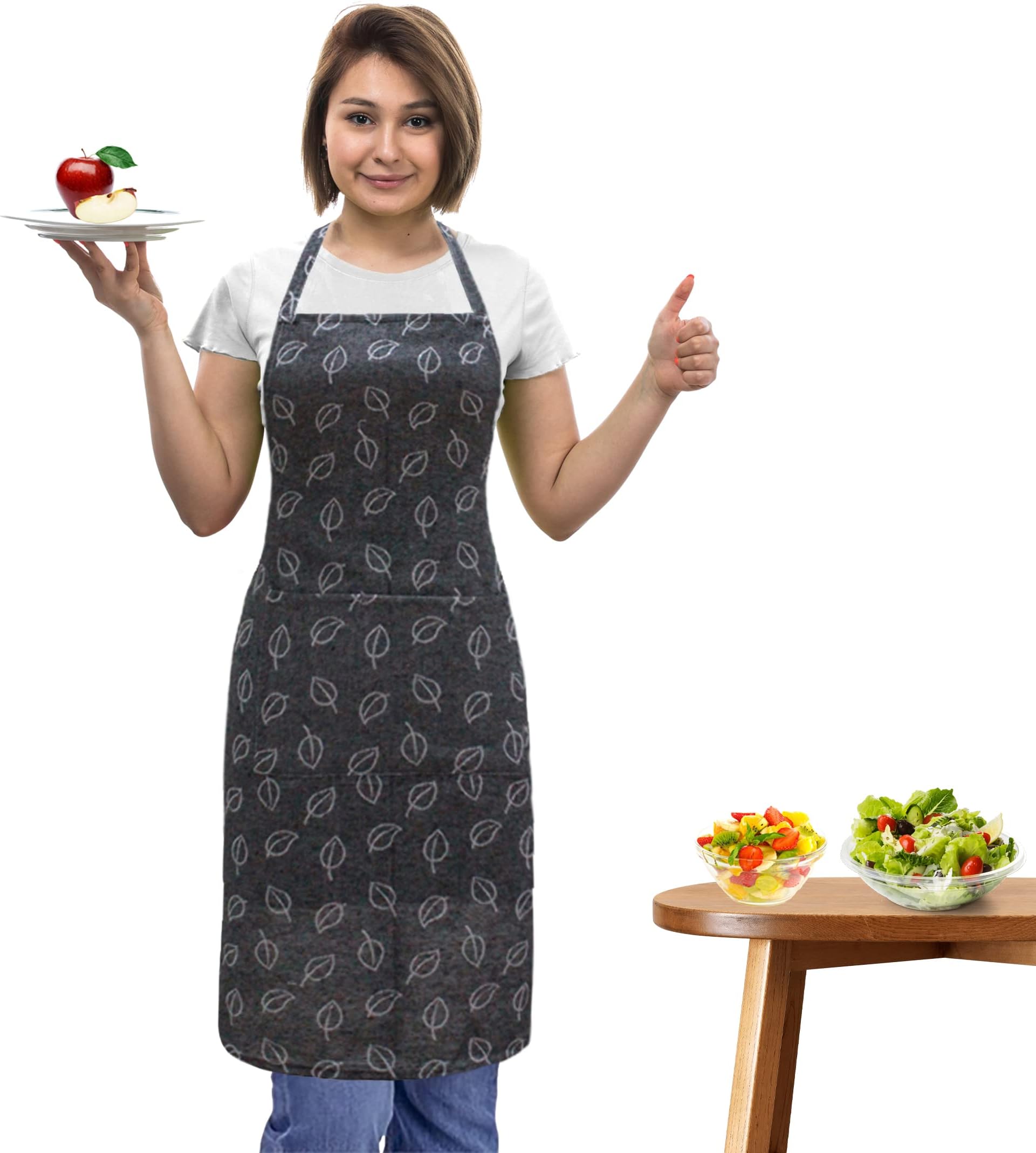 Cotton YD Jacquard Free Size Apron with Big Center Pocket - Black