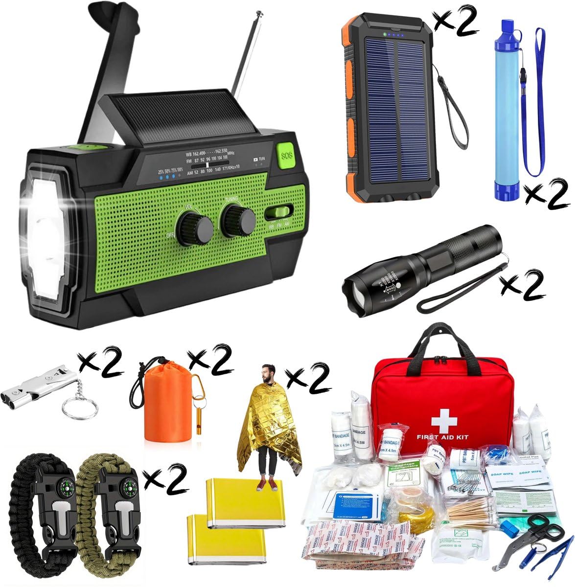 DreamGoods XL Notfallpaket für zu Hause - 2 Personen - Komplettpaket für Krieg, Katastrophen & Stromausfall - Notradio Solar Aufziehbar und Batterie - 72 Stunden Survival Kit.