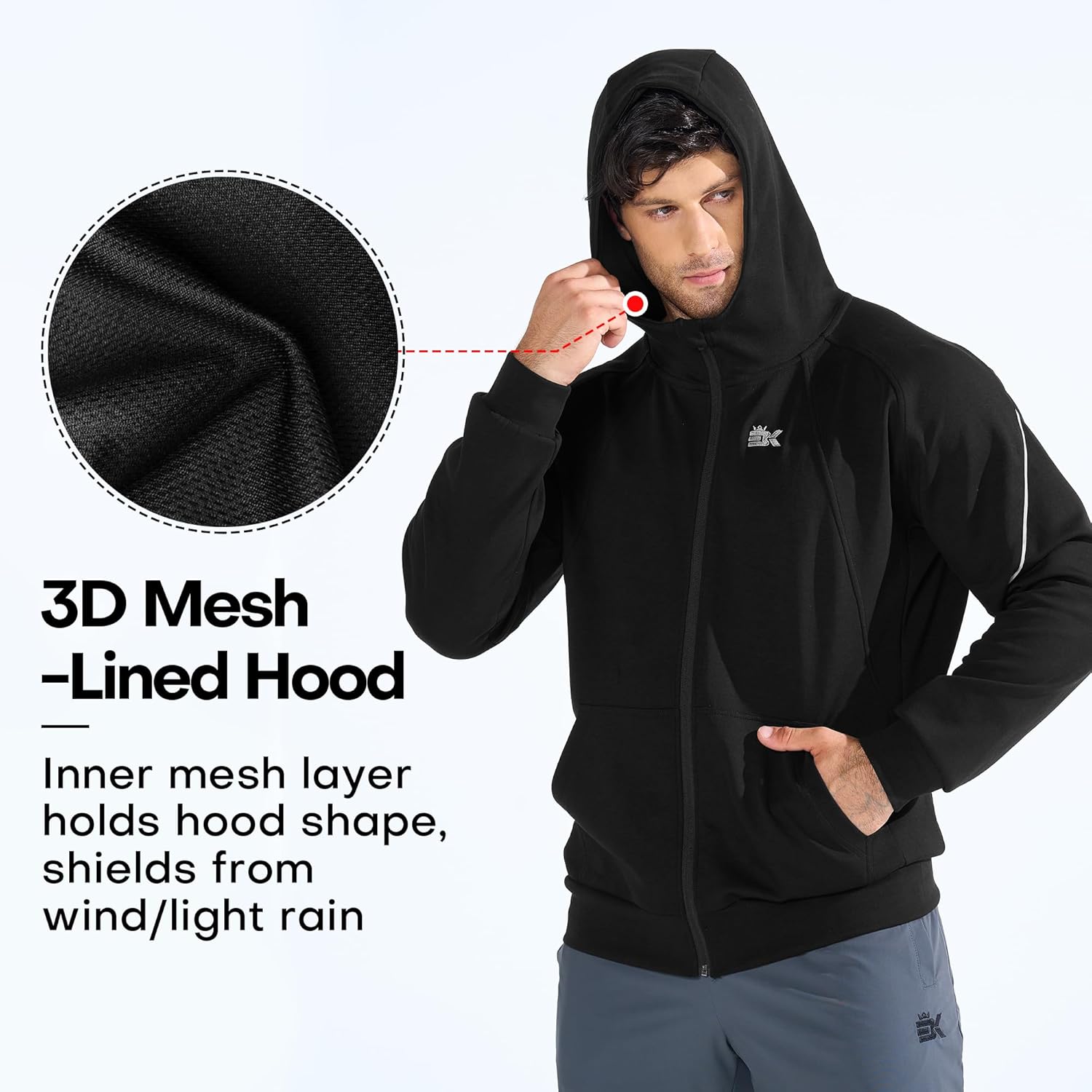 BROKIG Mens Stealth Zip Up Hoodie,Full-Zip Track Running Jacket Hooded Sportswear,Soft Casual Gym Hoodie Sweatshirts - Image 7