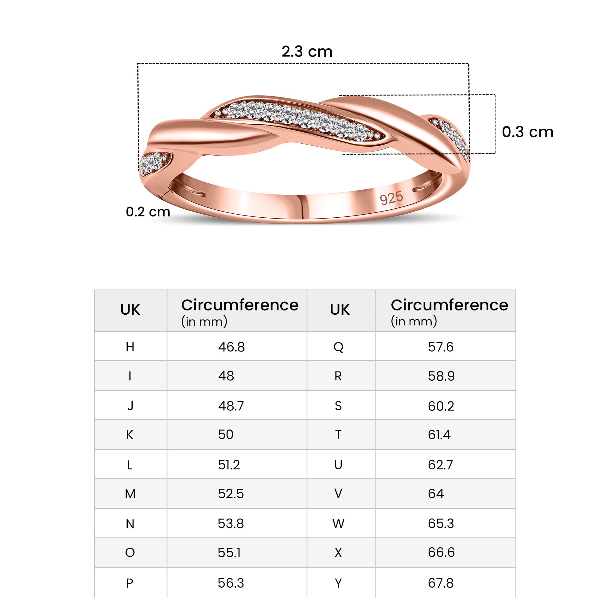TJC Anillo cruzado de circonita cúbica blanca para mujer en oro rosa, oro amarillo, plata de ley 925 chapada en rodio, banda de amistad con engaste de garras, peso de 1,7 gramos