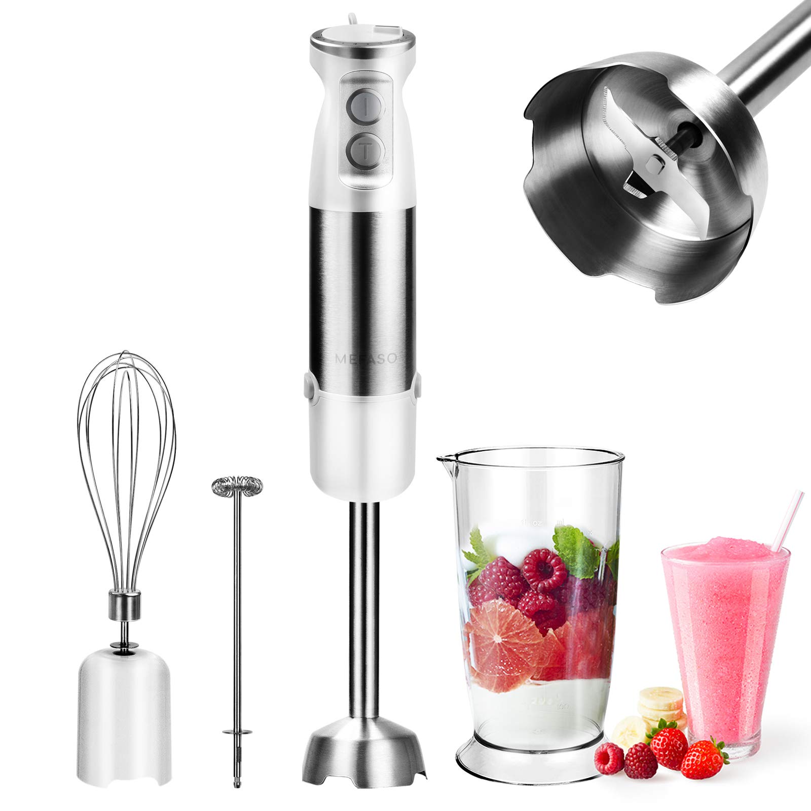 Buy MEFASO 4in1 Immersion Blender 6 Speed+Turbo, Hand Blender w/ Milk Frother, Egg Whisk, 304