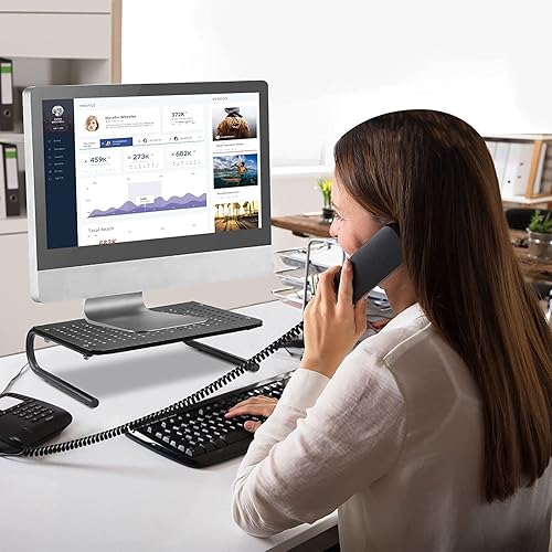 Miniatura 2 de suptek Soporte elevador de monitor para computadora, laptop, impresora, notebook y todas las pantallas planas con plataforma de metal ventilada y