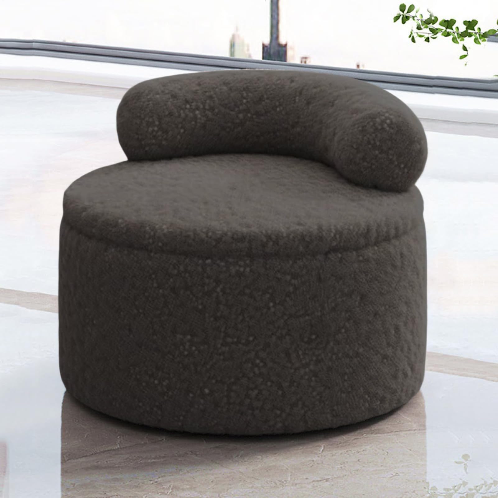 Poggiapiedi per Soggiorno Poggiapiedi Rotondo in Peluche con Contenitore