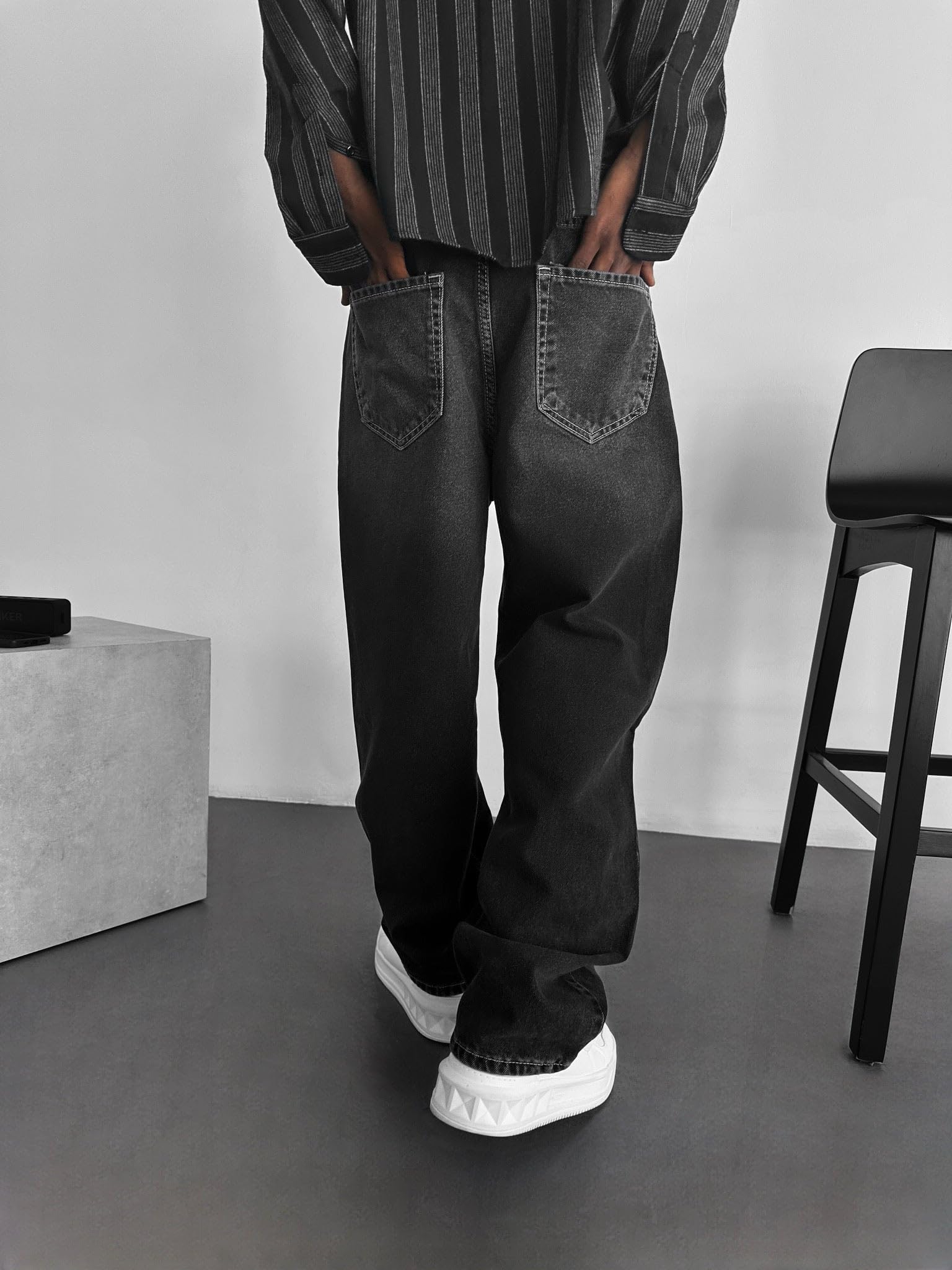 Relax Baggy Washed Jeans - Black