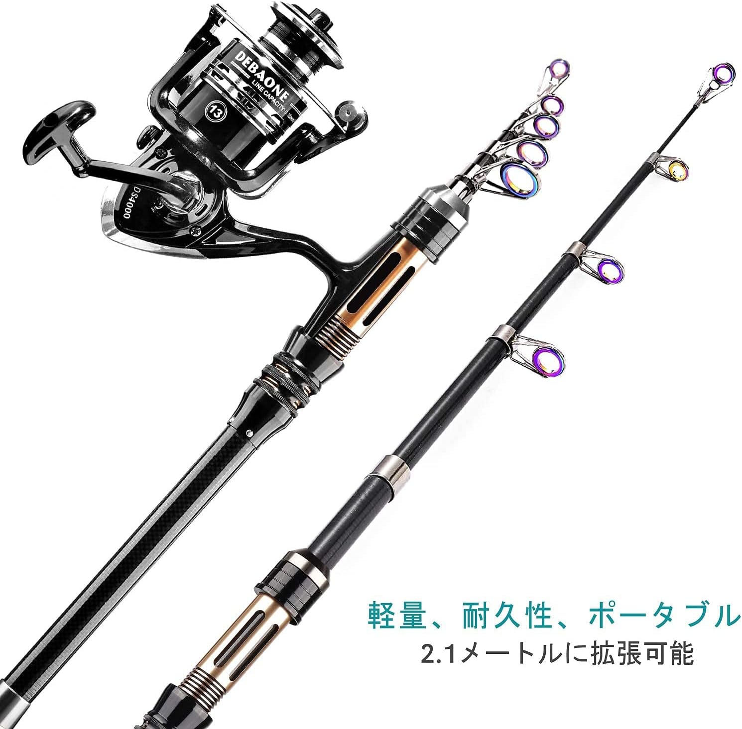 BlueFire 釣り竿セット 2.1M炭素伸縮釣竿 ロッド スピニングリール 釣り餌 釣り糸 日本語説明書付 初心者向け つりざおセット 収納バッグ付き 携帯便利 投げ釣り 海釣り淡水 川釣り 穴釣り 磯釣り 堤防釣り