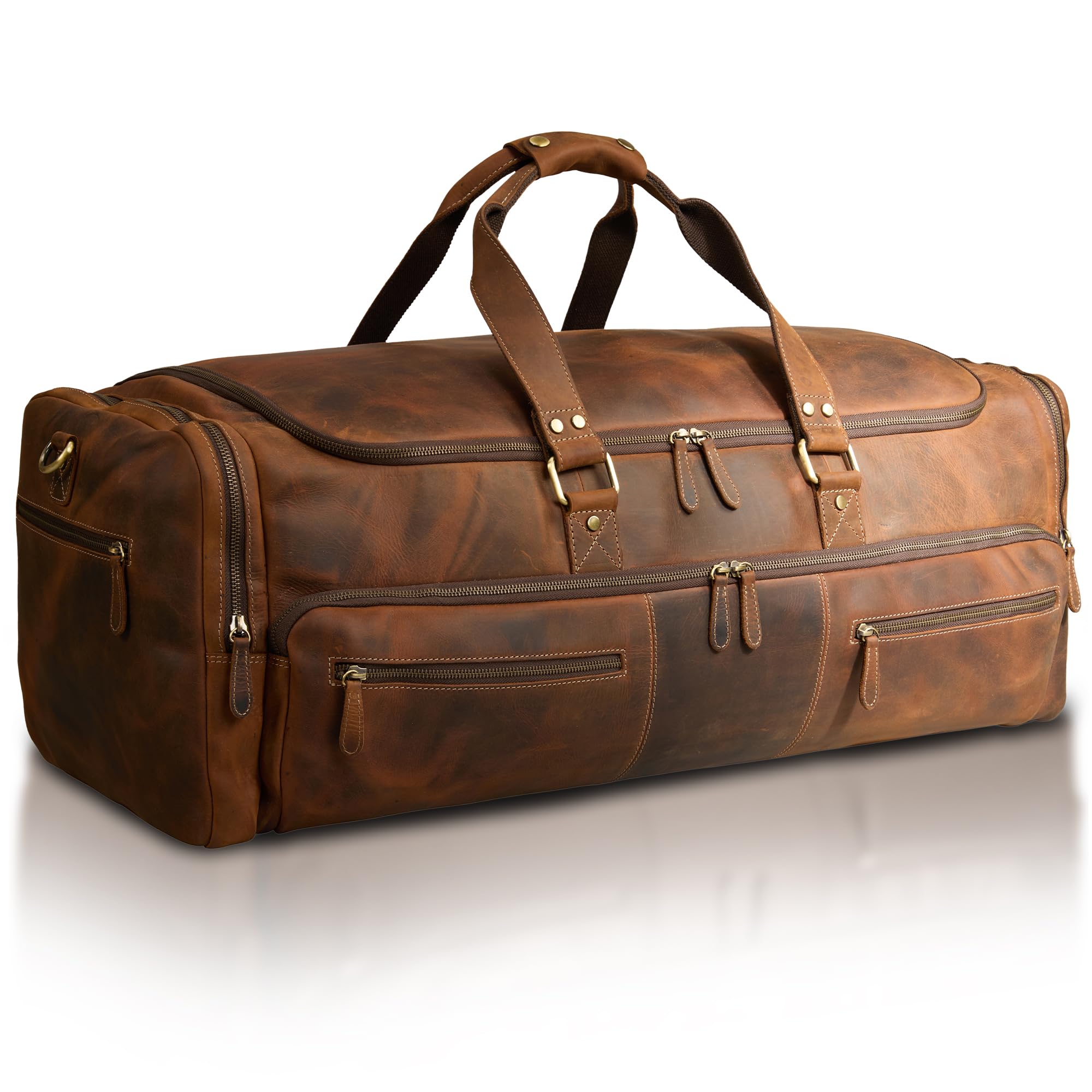 Luxorro Full Grain Leather Duffle Bag for Men | Large Weekender & Road Trip Bag | 30 Inch, 70L Capacity | Mens Overnight Travel & Gym Duffel | Dark