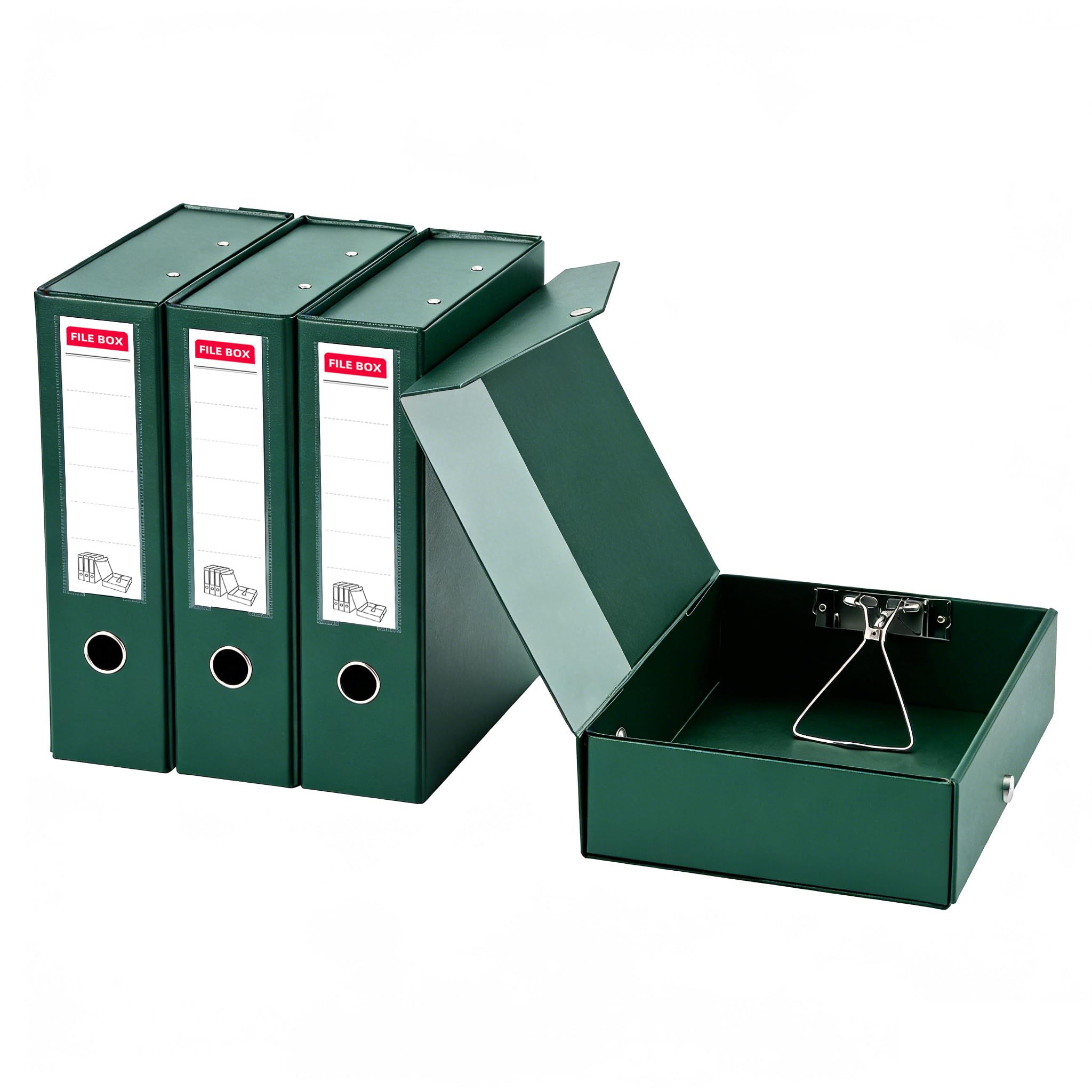 Archivador de Caja A4, Paquete de 4 Caja de Archivo, Lomo de 88mm, Cajas de Archivadores Documentos para Oficina Escolar (Verde)