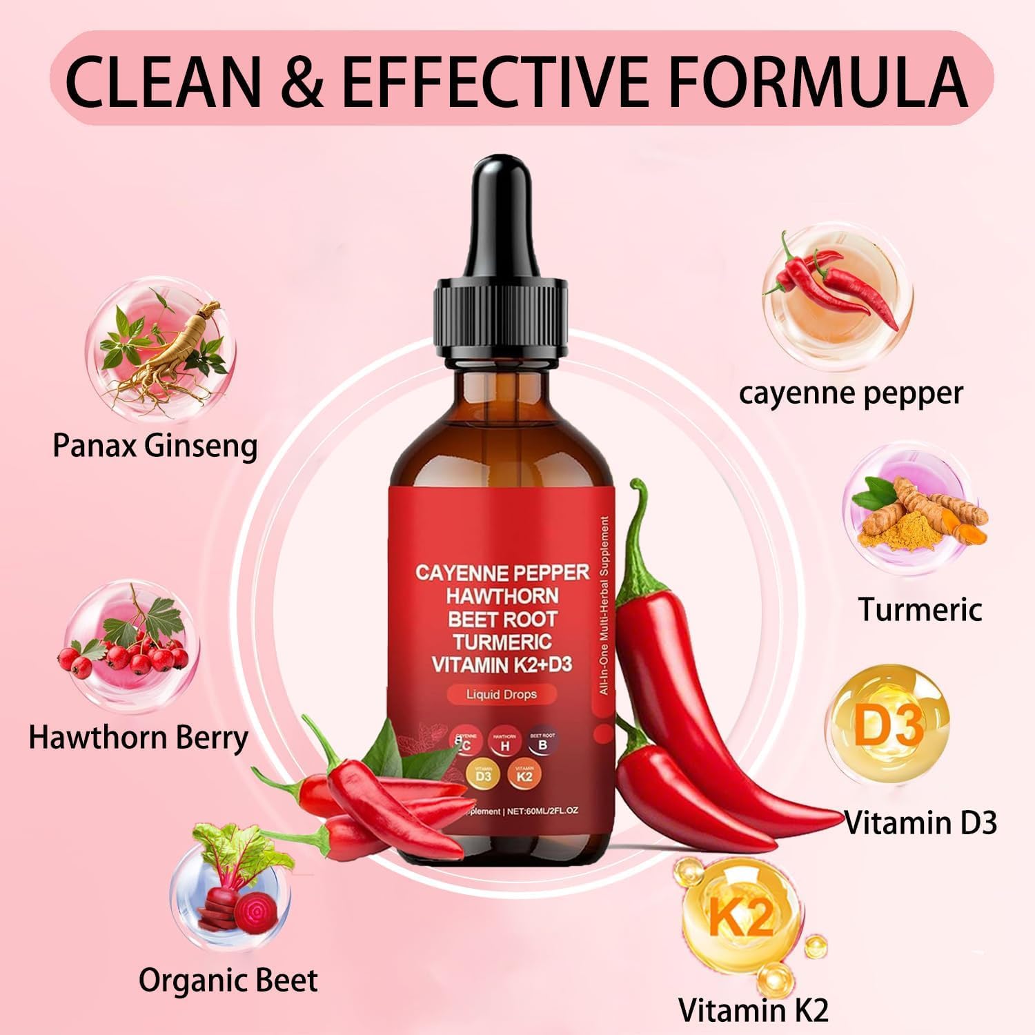 Aeluro - Gotas de cayena, extracto de pimienta de cayena Aeluro, extracto de pimienta de cayena, gotas de pimienta de cayena, gotas líquidas naturales de pimienta de cayena de 60 ml, fórmula natural