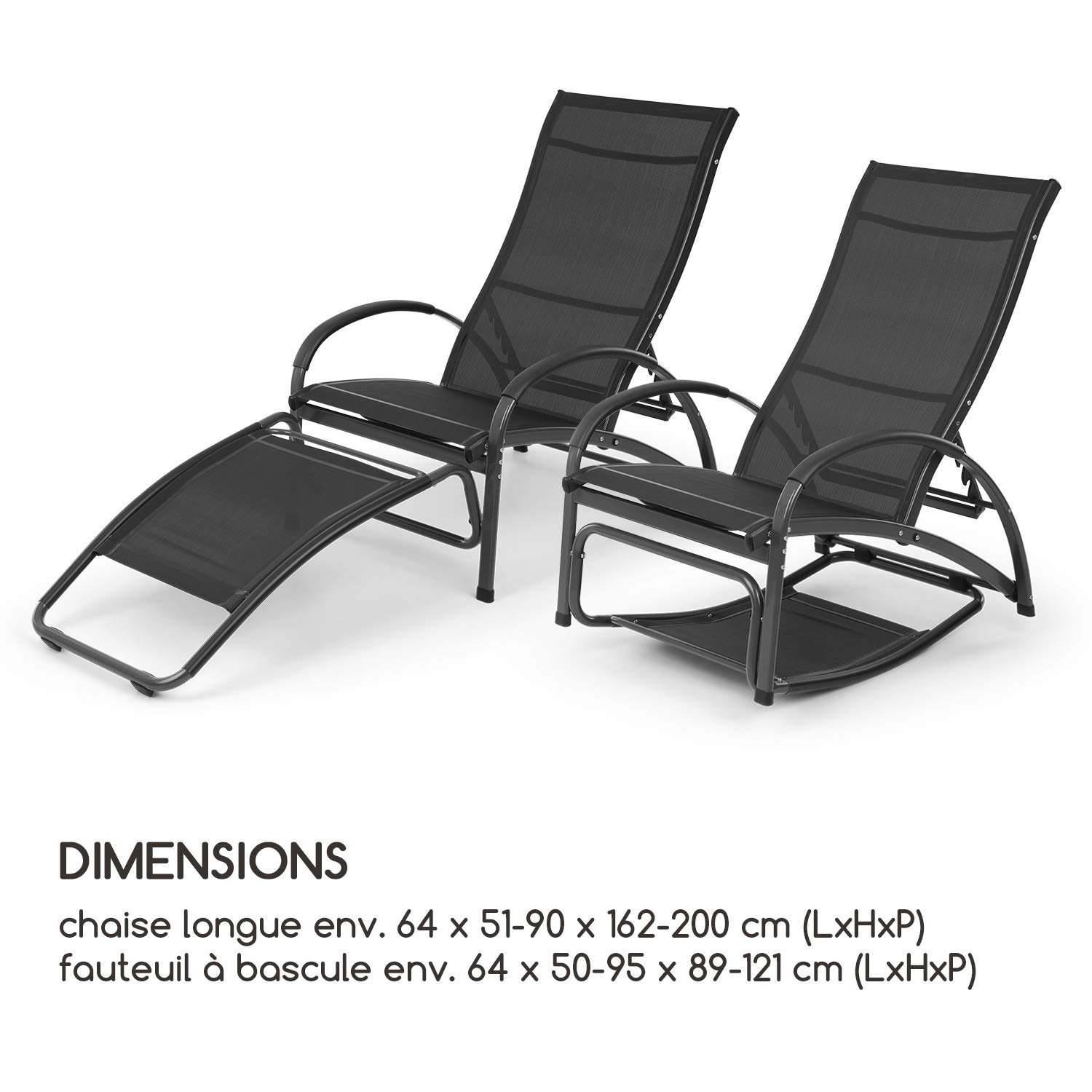 blumfeldt Beverlywood - Chaise Longue, Fauteuil à Bascule, Facile à Nettoyer, Cadre en Aluminium, Design Ergonomique, Comfort Mesh Respirant, 4 Positions, Noir