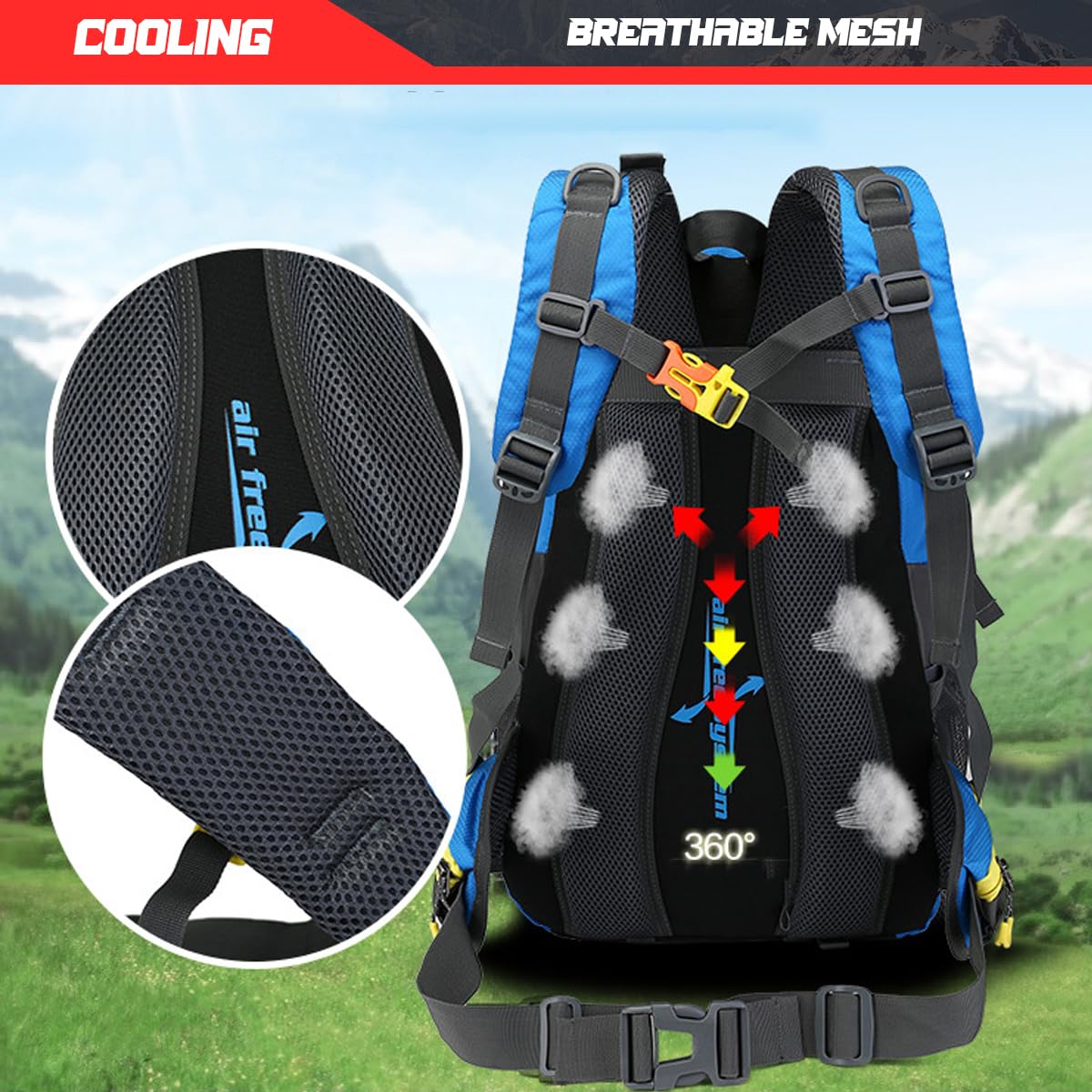 Sac Randonnée 40L,Sac de Randonnée Hommes Femmes Imperméable avec Bretelles Ajustables pour Randonnée,Camping,Trekking