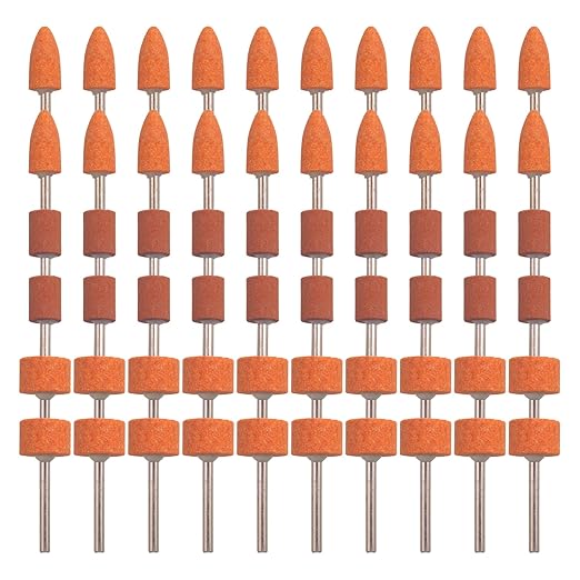 60 Pack Grinding Stone Set 1/8" Shank, Sanding Drill Bit for Rotary Tool Flap Wheel for Grinding, Polishing, Deburring Ferrous Metal, 2 Shaped and 3 Sizes(Orangage, Aluminum Oxide)