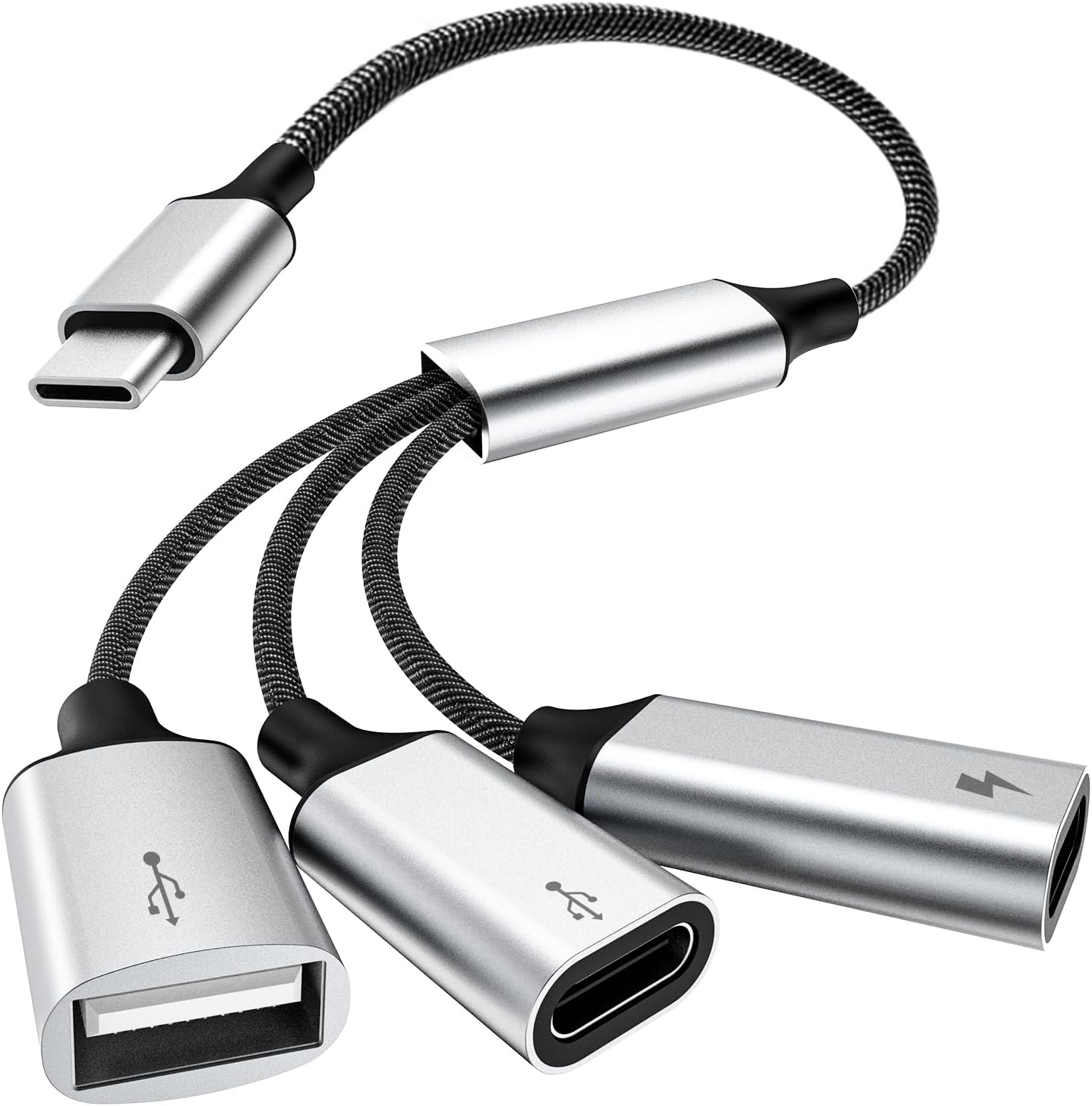 TiMOVO USB C Splitter Adapter Y Cable, Type C Male to 2 USB-C Female & 1 USB-A Female Ports Converter, Data Transfer and Charging Type C Splitter for Steam Deck, ASUS ROG Ally, Xbox One Series, PS5