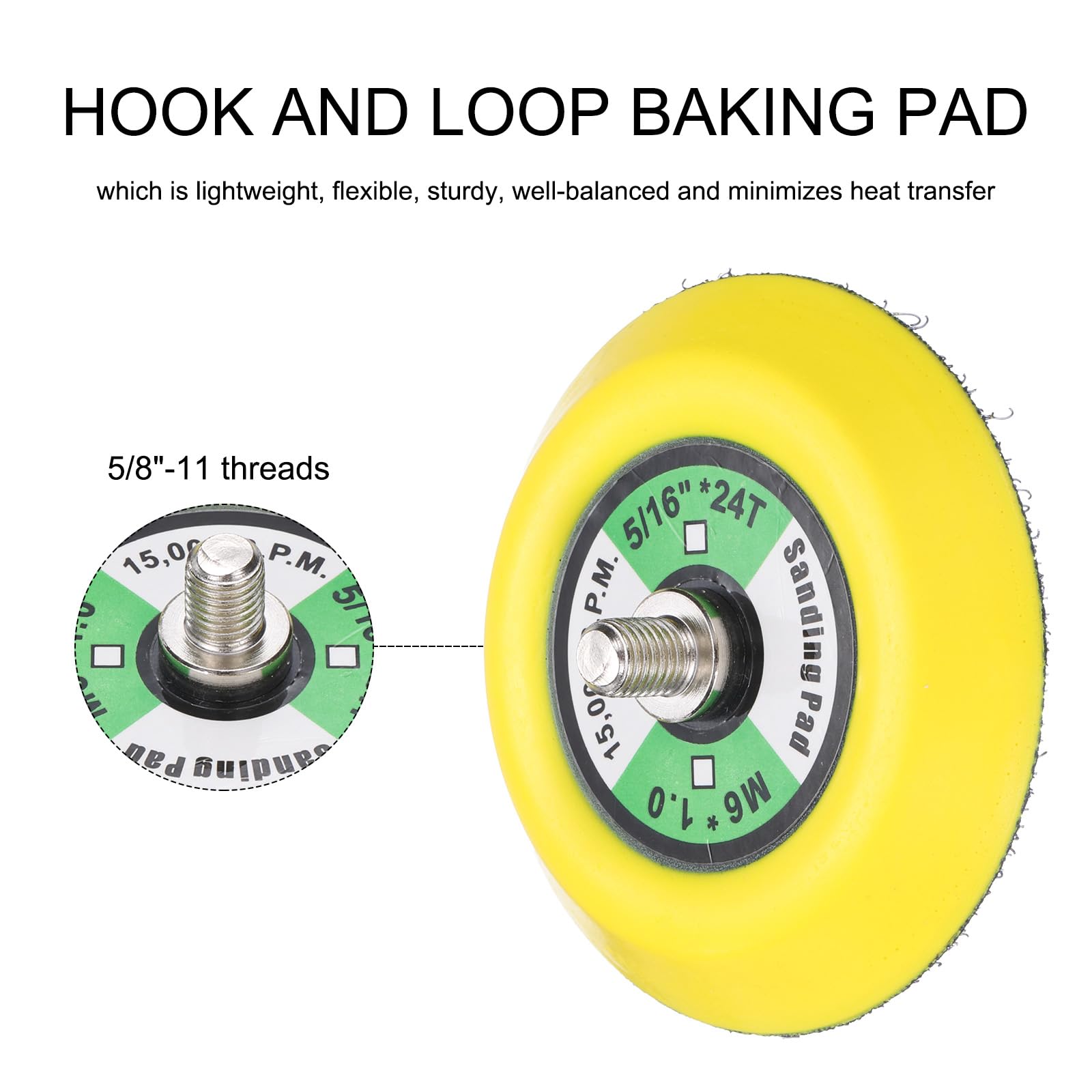 Sourcingmap 3 Inch Hook and Loop Backing Sanding Pads with 5/16"-24 Thread for Diamond Sanding Finishing Polishing Buffing Pads - Image 4