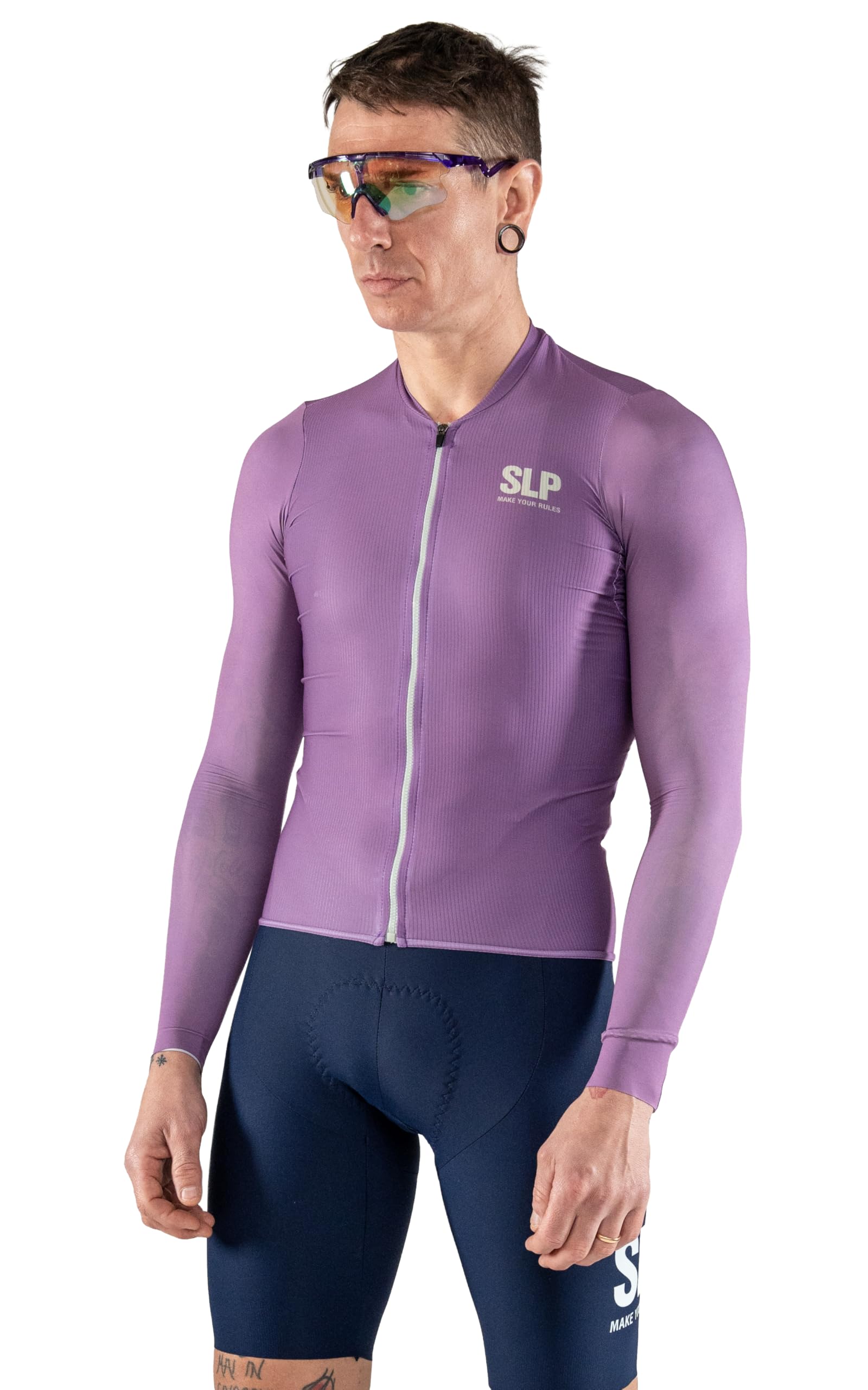 SLP. Maglia Manica Lunga da Ciclismo Unisex - Transition MONOCROMO Malva con 3 Tasche Posteriori - Design Italiano Originale