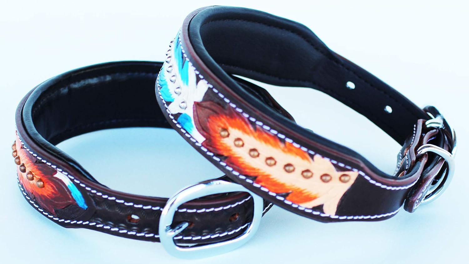 Small 13''- 17'' Dog Puppy Collar Genuine Cow Leather Padded Canine 6043