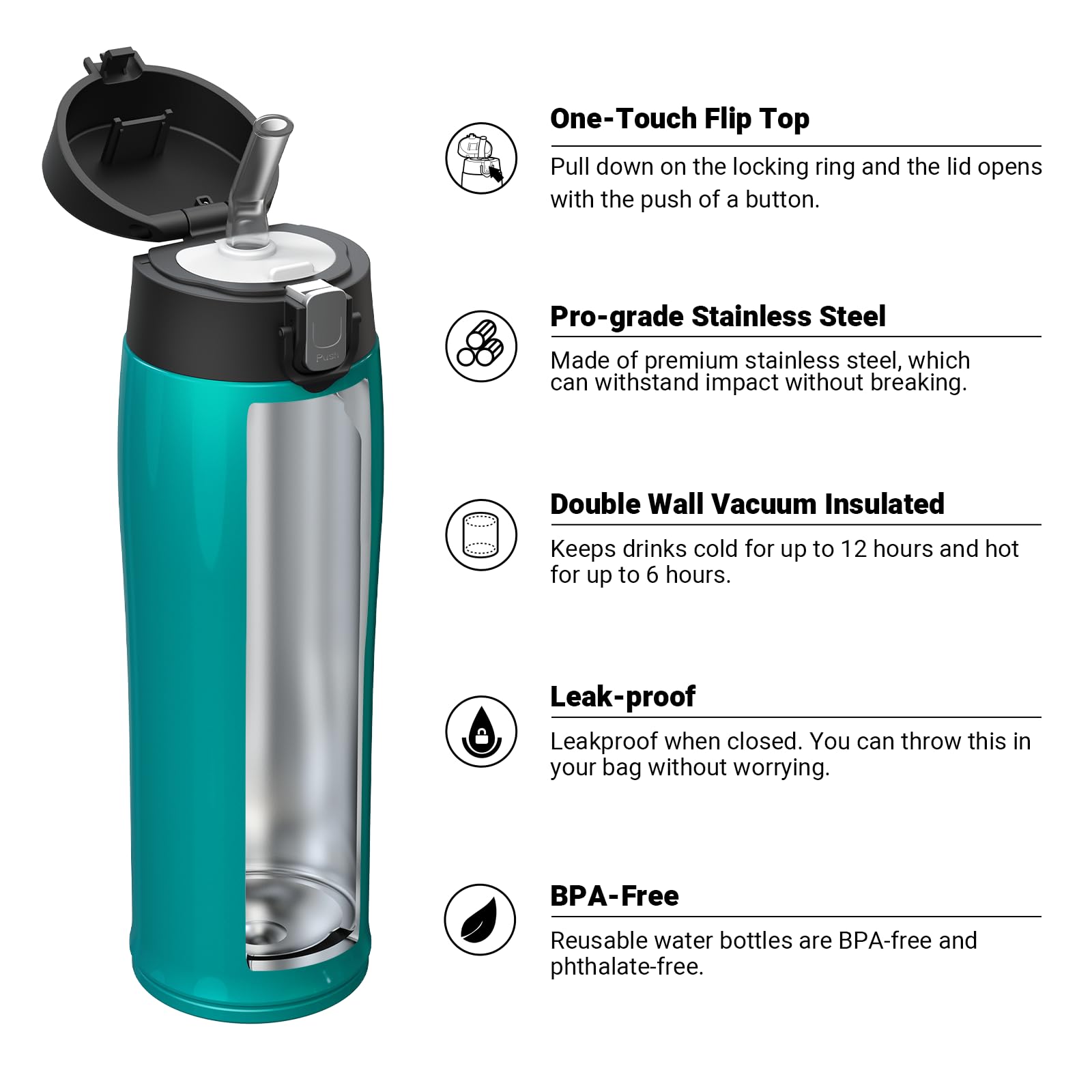 Super Sparrow Borraccia con Cannuccia, Acciaio Inox Bottiglia Termica - 350ml, 500ml, 750ml - Senza BPA Tazza Termica, Bottiglia Termica per Bambini, Scuola, Sportiva, Campeggio