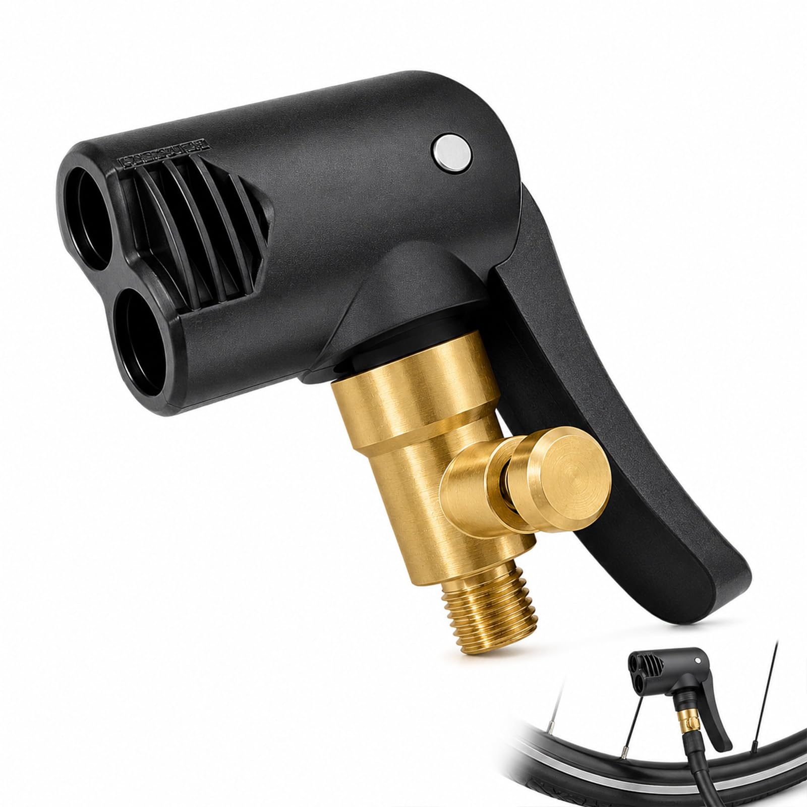 Solvind Dual Head Bike Pump Adapter, Pre-sta Sc-hrader Valve Connector, Black Tyre Inflator Adapter for Bicycle Track Pumps, Universal Bike Valve Accessories