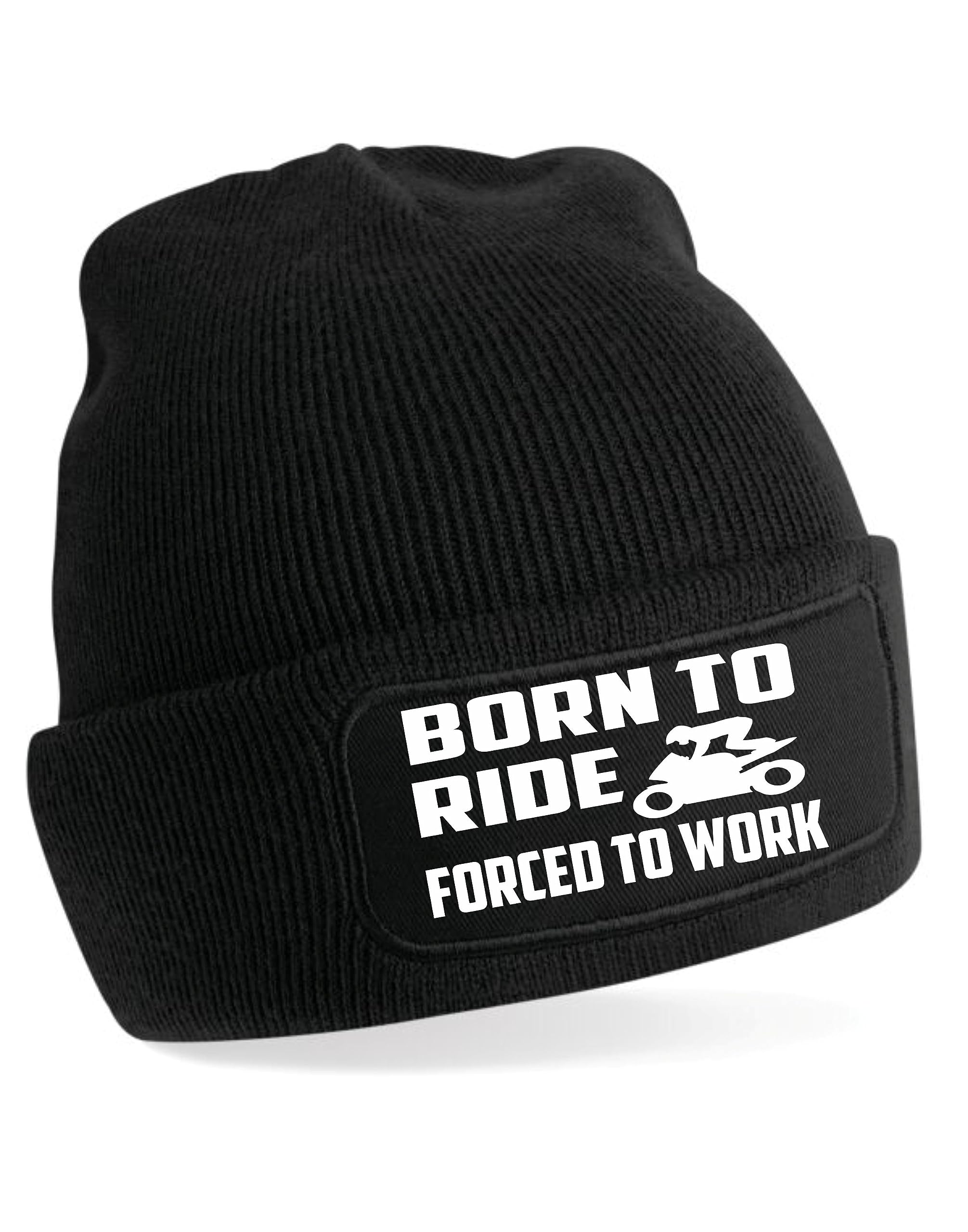 Print4U Born to Ride Forced to Work Beanie Hat Bikers for Men & Ladies Black