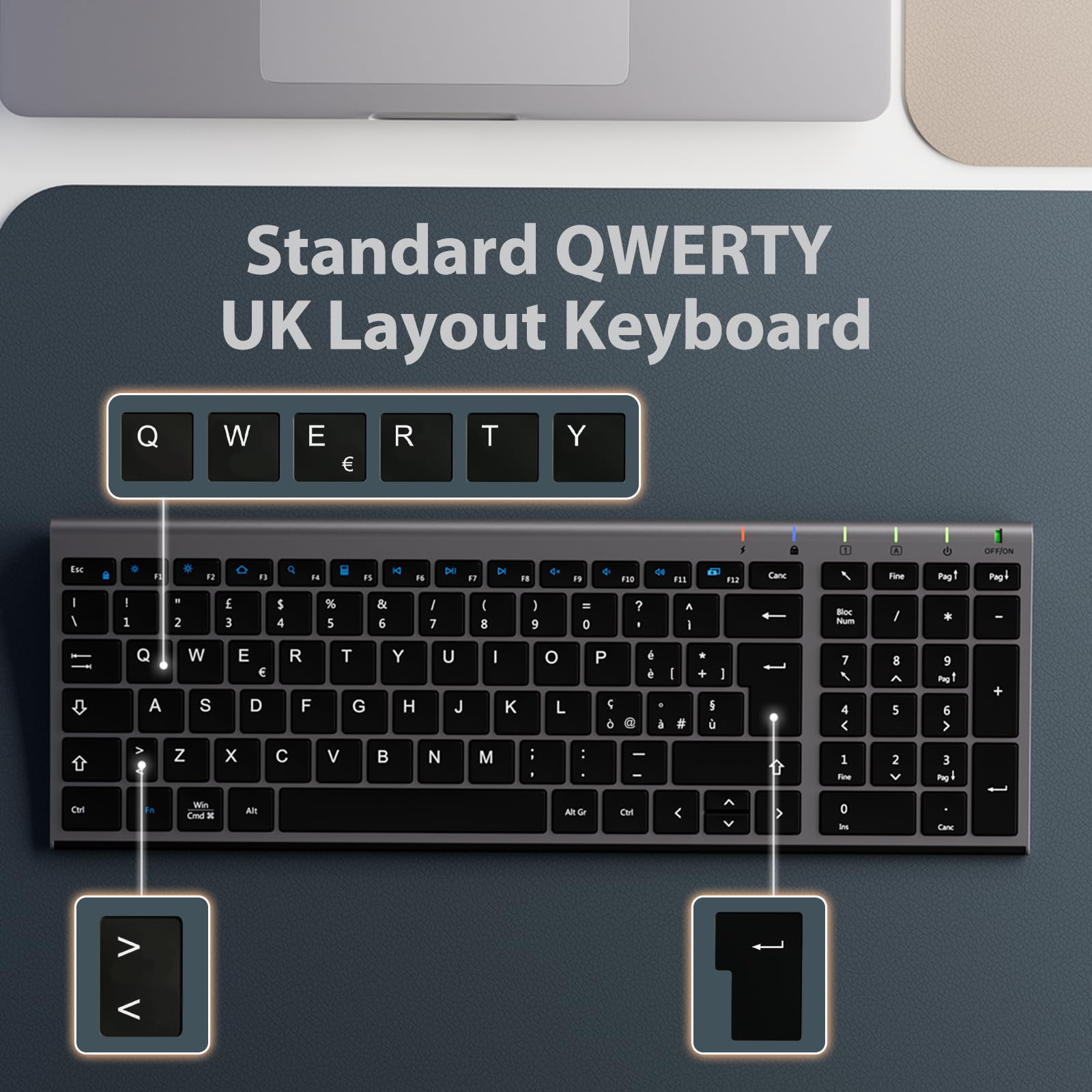 iClever Tastiera e Mouse Wireless - Tastiera e Mouse Portatili Wireless 2.4G, Batteria Ricaricabile Design Ergonomico Dimensioni Regolari Sottile Connessione Stabile DPI Regolabile (Grigio e Nero)