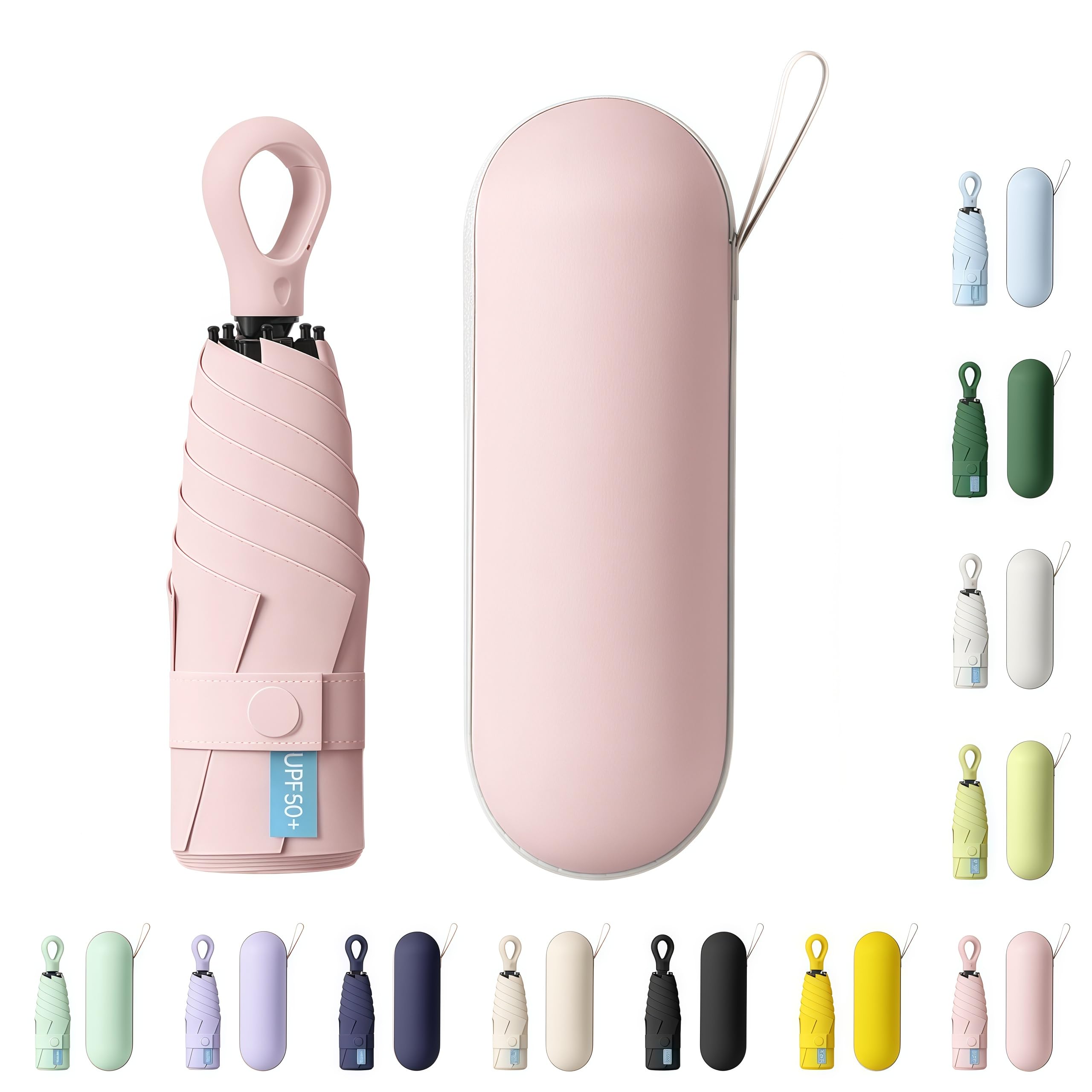 AYEUPZ Miniparaguas compacto de viaje, mini paraguas de 6 costillas, doble barra de soporte para mayor estabilidad, cartera con funda, paraguas pequeño compacto UV, protección solar — view 14