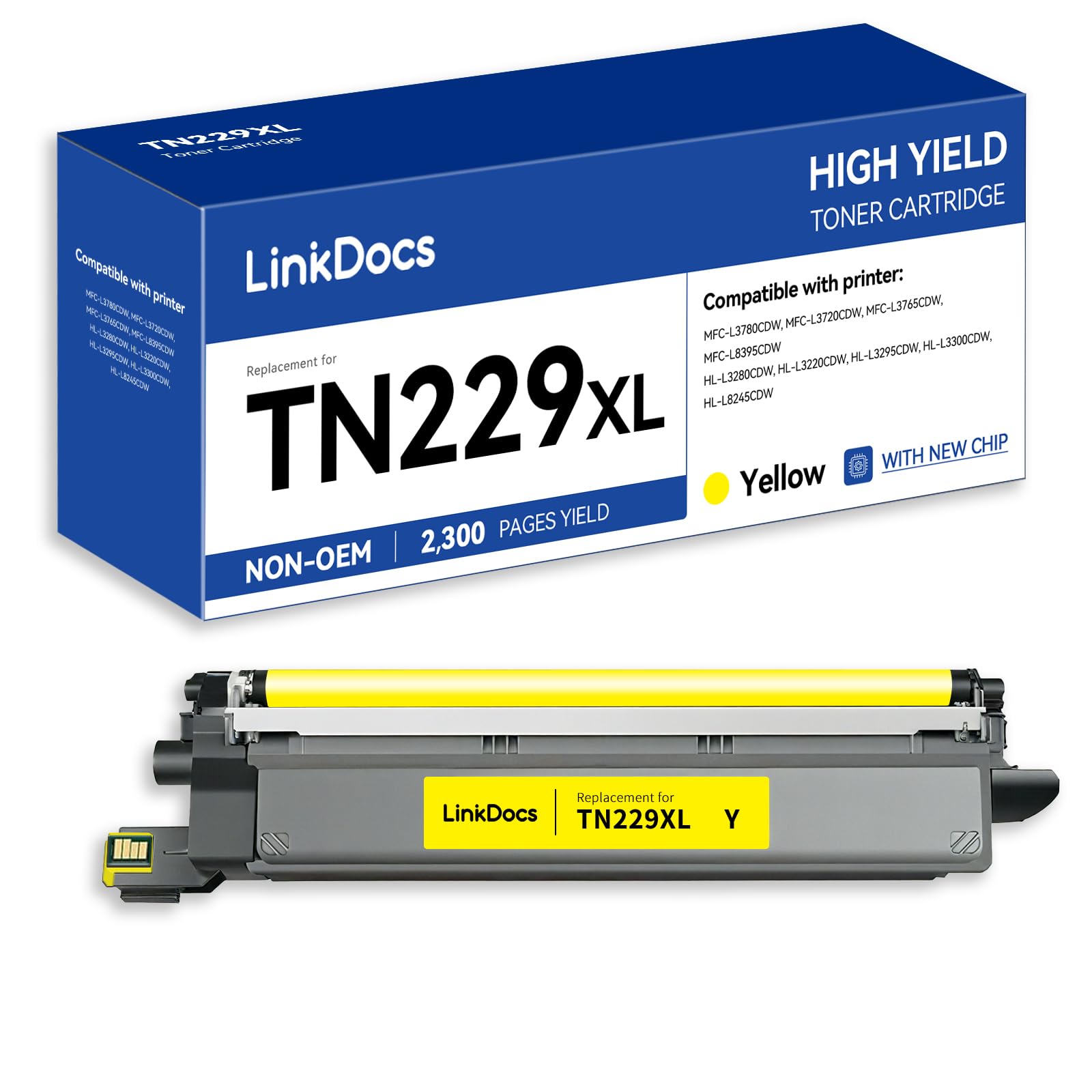 LinkDocs TN229XLY High Yield Yellow Compatible Toner Cartridge Replacement for Brother TN229XL TN-229XL Black Yellow for Brother HL-L3280CDW HL-L3220CW MFC-L3720CDW MFC-L3780CDW Printers
