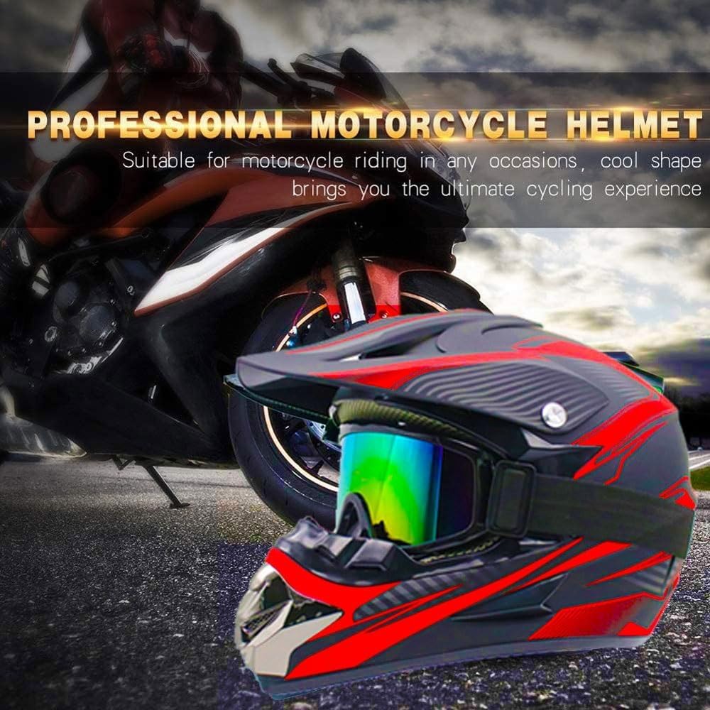Kaski Motocrossowe Dla Dzieci, Kask Motocyklowy Dot Offroad Street Dirt Bike Dla Dorosłych I Młodzieży, Kask Atv Bmx Mx Downhill Quad Offroad Z Pełną Twarzą, Red lines, M(54-55cm)