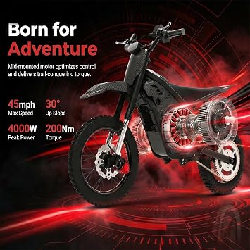 Vencede Electric Dirt Bike for Teens Adults, Mid-Drive Motor 4000W Peak, Electric Motorcycle 48V23Ah Battery, 40-Mile Range, 45mph, Solid Black Carbon Fiber Pattern