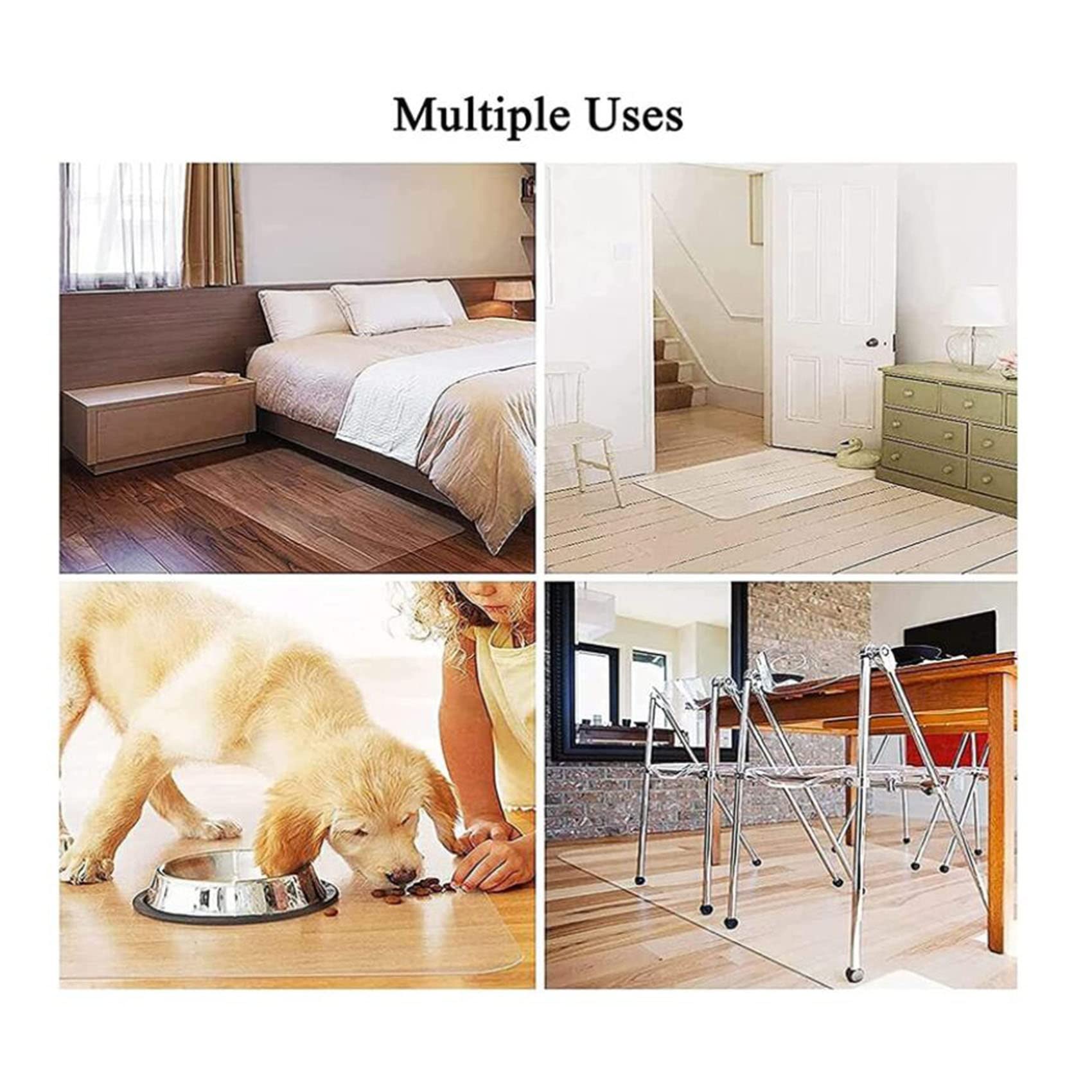 Tapis de protection de sol transparent antidérapant en PVC – 1,5 mm d'épaisseur pour sols durs facile à nettoyer 60/80/90/100/120 cm de large